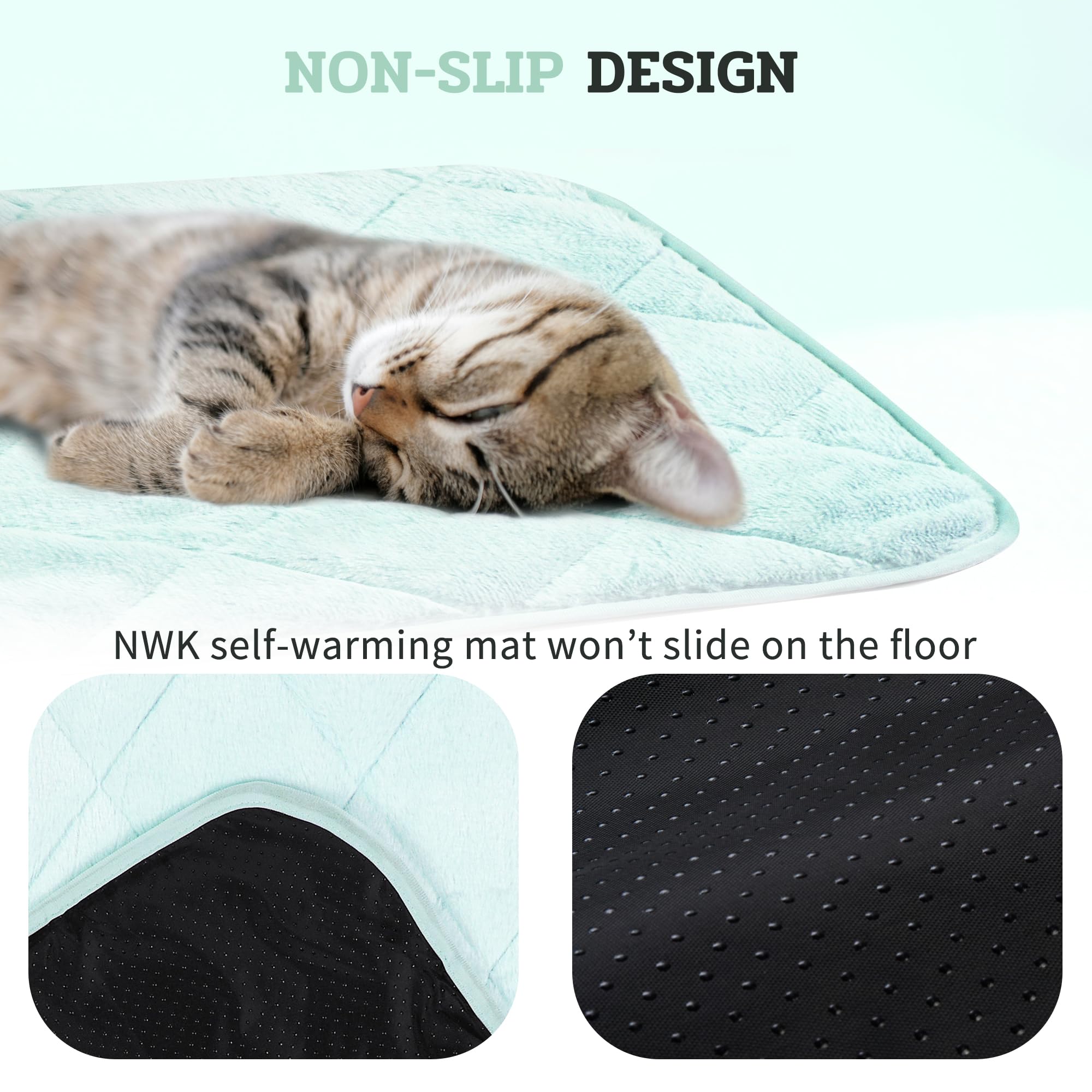 NWK Fluffy Self-Warming Cat Mat mint green color adds cozy style
