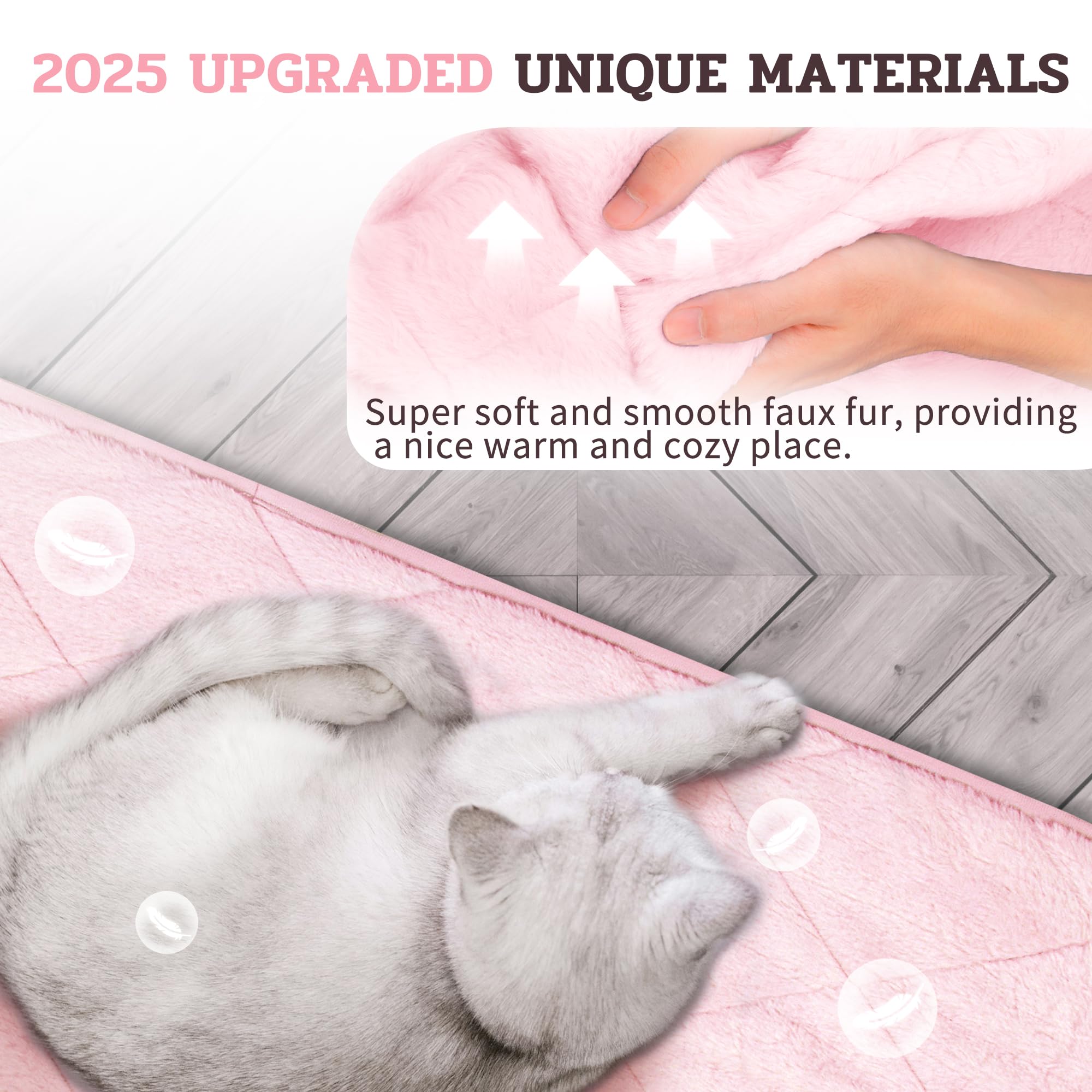 NWK Fluffy self-warming cat mat on sofa supports warm lounging.