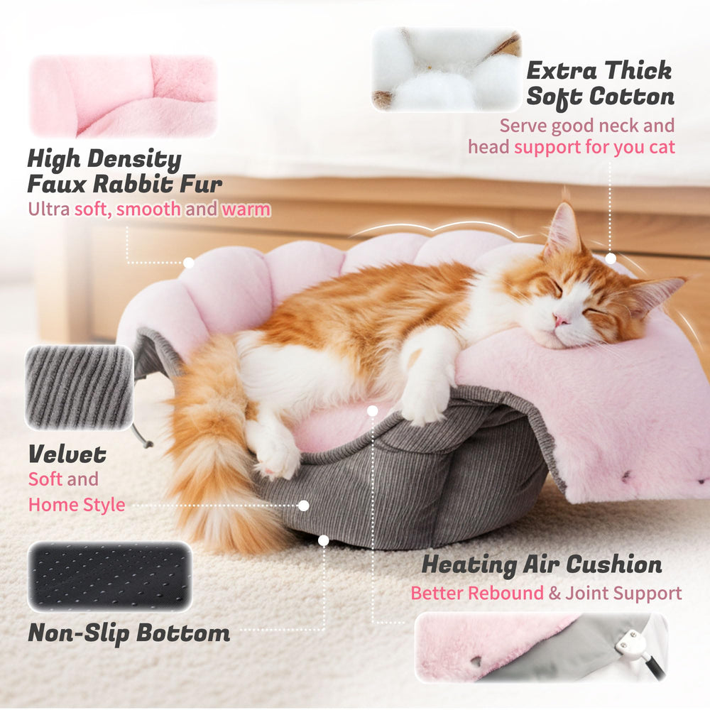 NWK heated cat bed auto-shutoff-timer display demonstrates energy-efficient scheduling for busy pet owners.