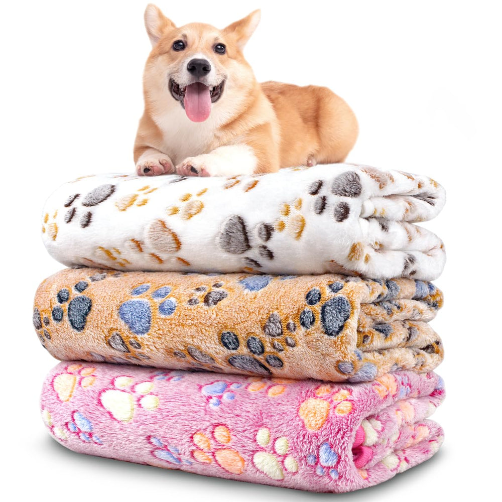NXDZI three-pack dog blankets in pink, brown, and white for versatile pet resting.