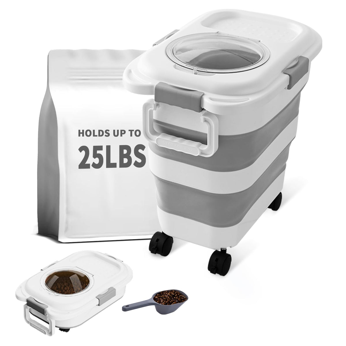 nxizoli 25-lbs dog food storage folded demonstrates space saving travel-ready design