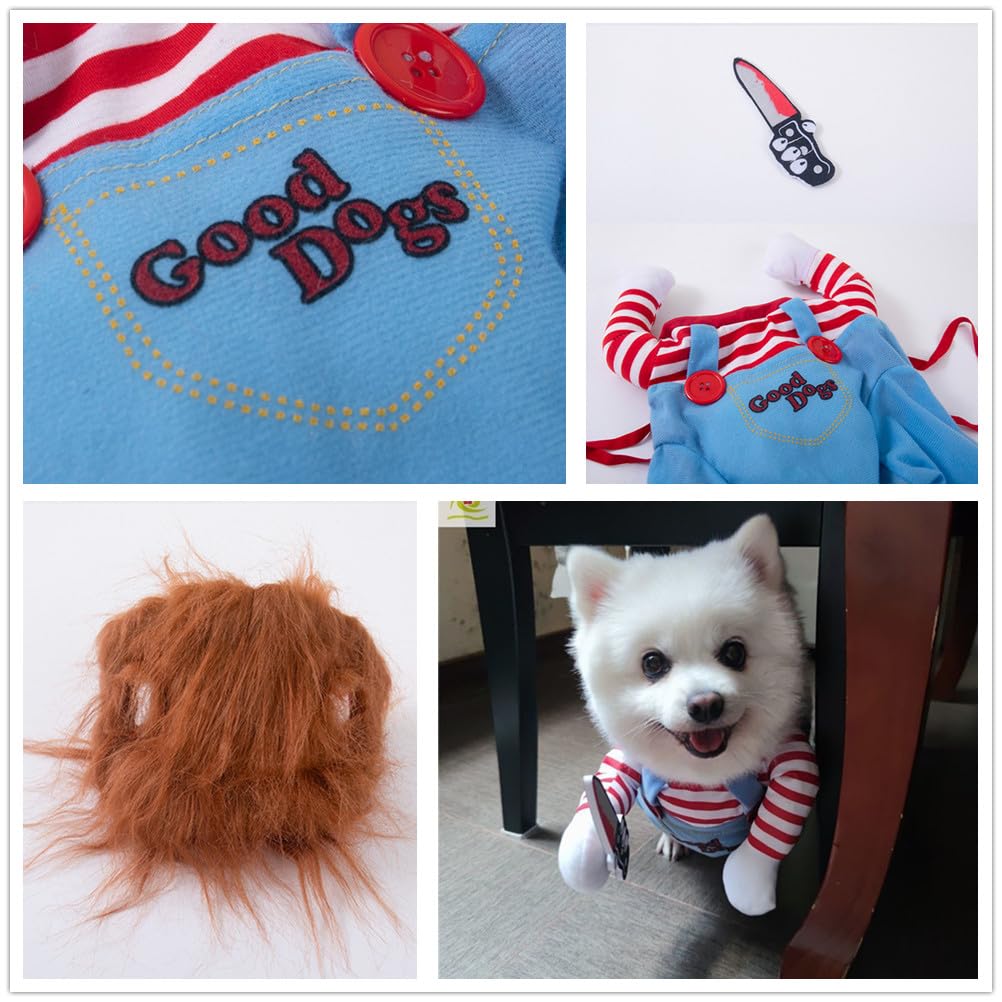 NXqilixiang Pet Deadly Doll Chucky dog costume soft-breathable fabric keeps pets comfy.
