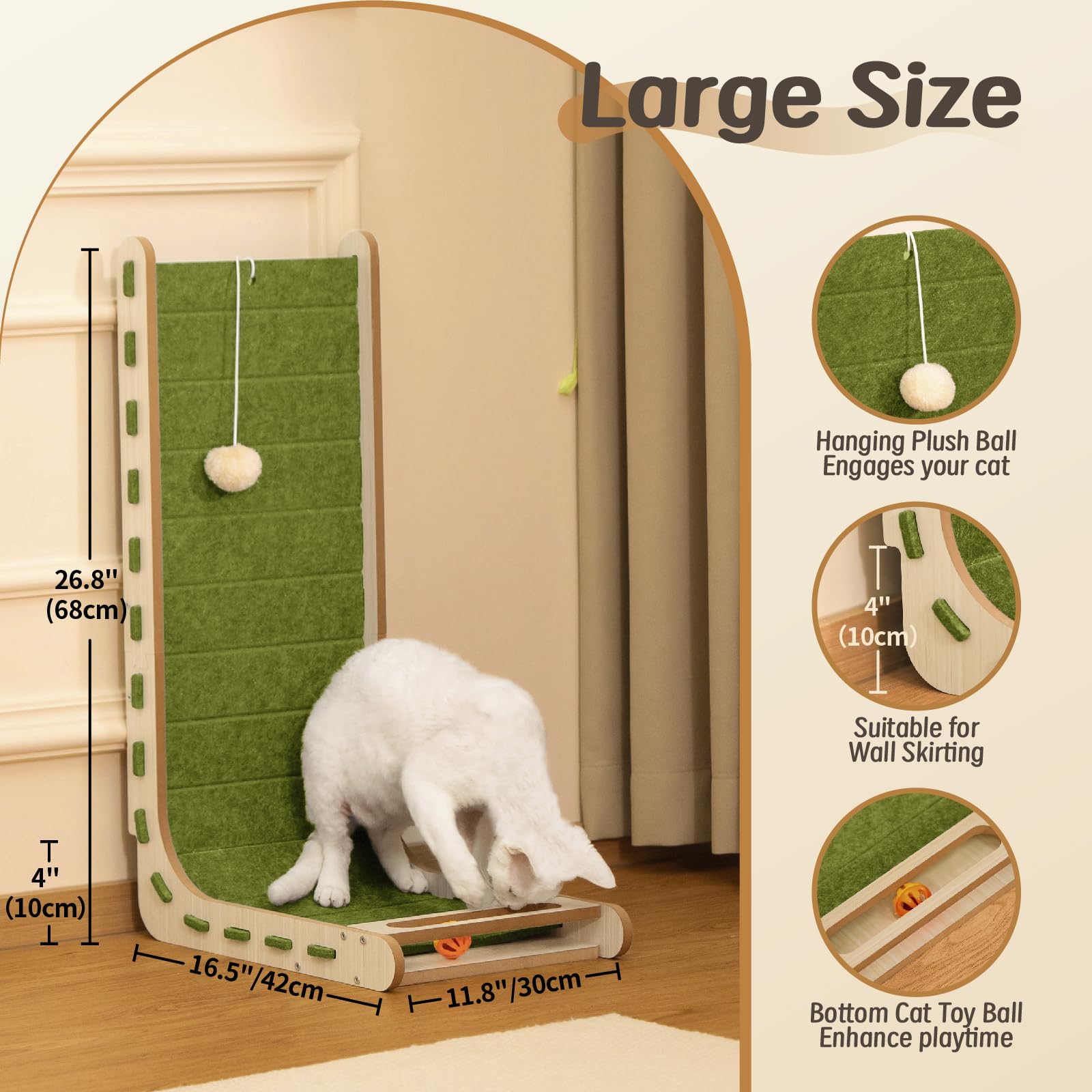 Nxwjoy cat scratch pad angled view green demonstrates secure L shaped base for stability