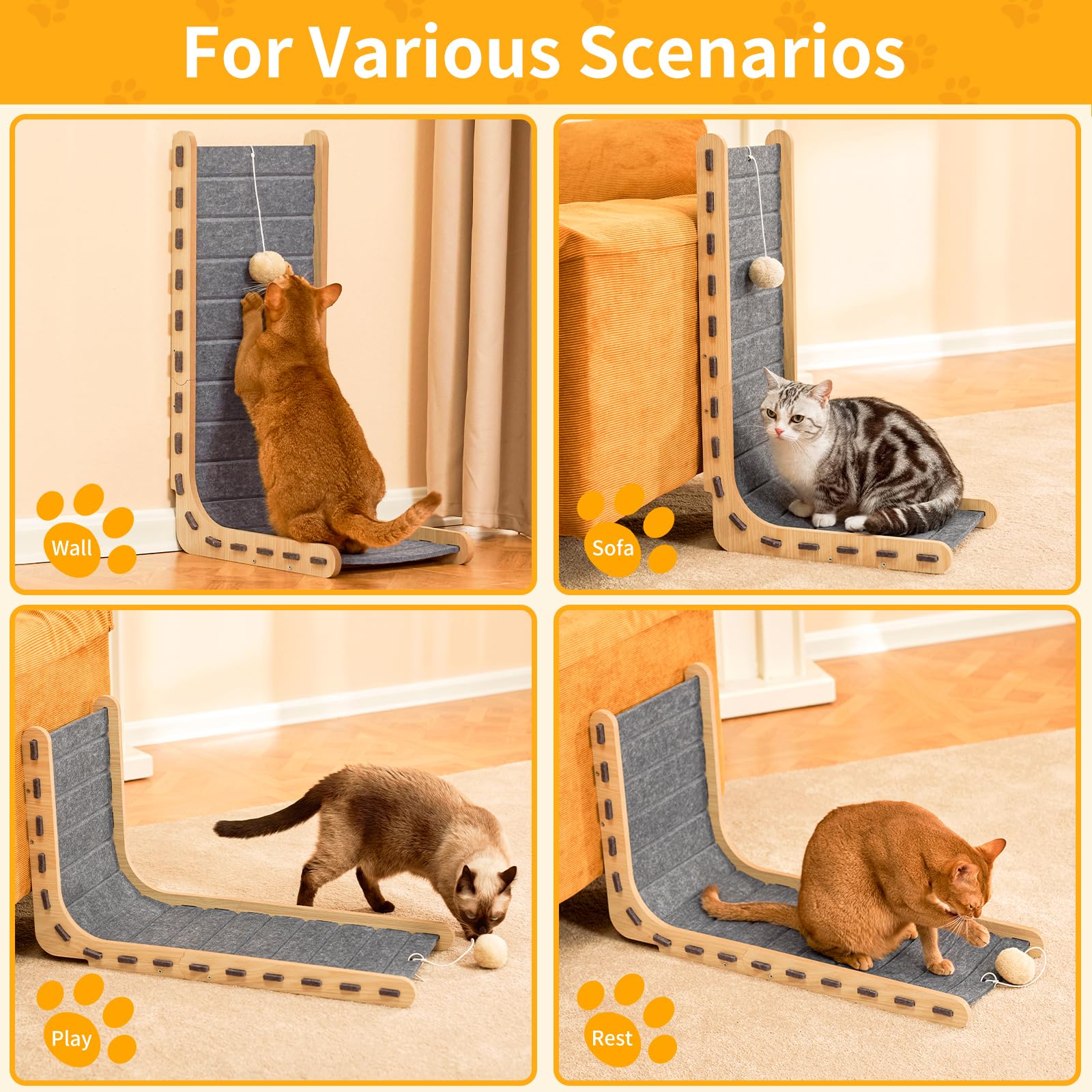 Nxwjoy scratch pad placed in living room demonstrates space-saving design for indoor cats