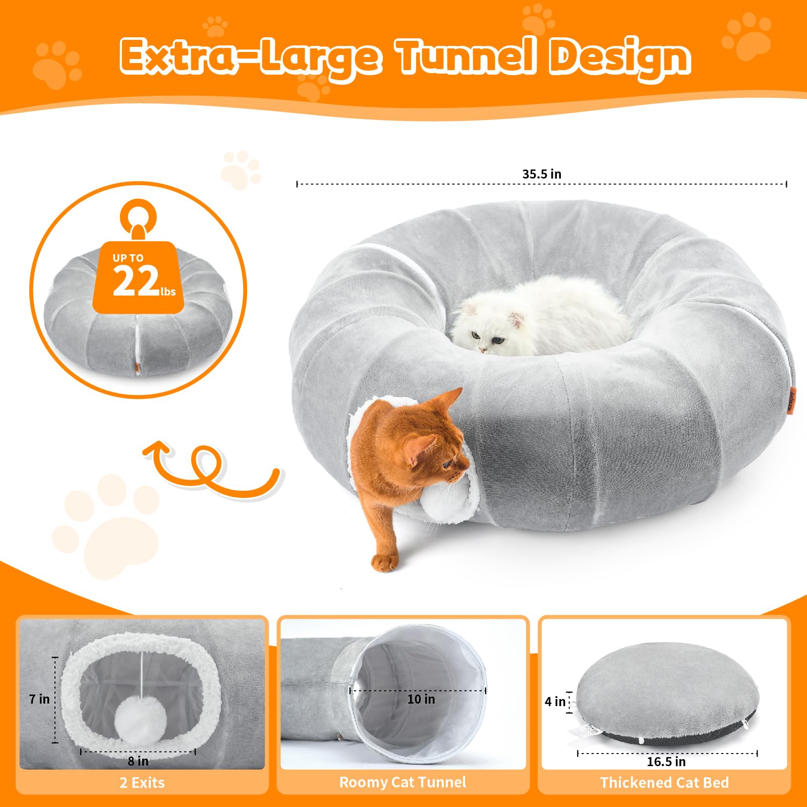 Nxwjoy cat tunnel interior shows padded bed for warm napping