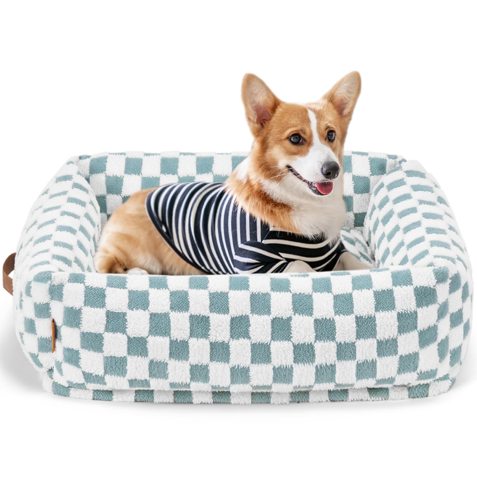 Nxwjoy dog bed blue grid front view shows cozy rectangle shape for small to medium dogs.