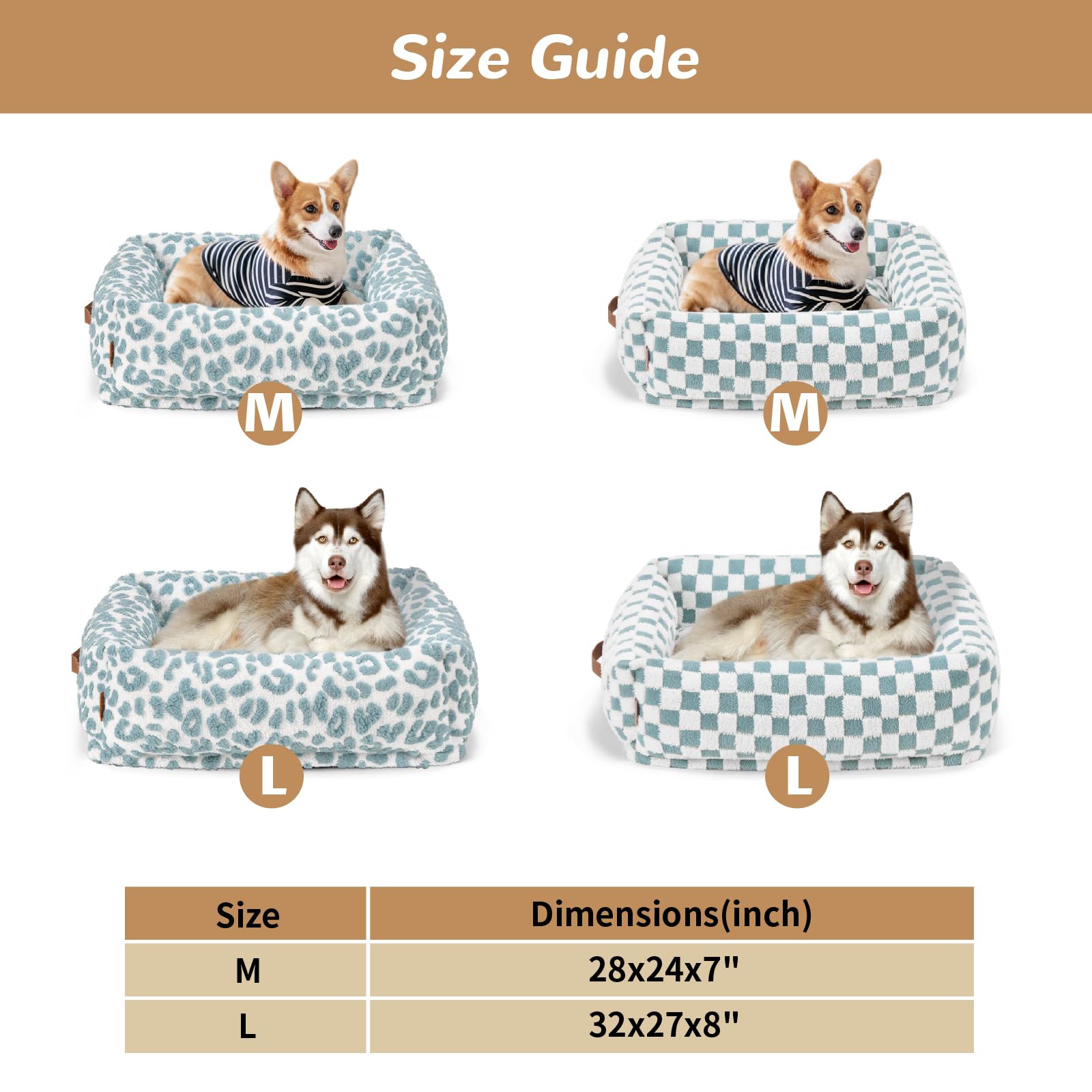 Nxwjoy dog bed blue grid in-use showcases a cozy calming pet sofa at home.