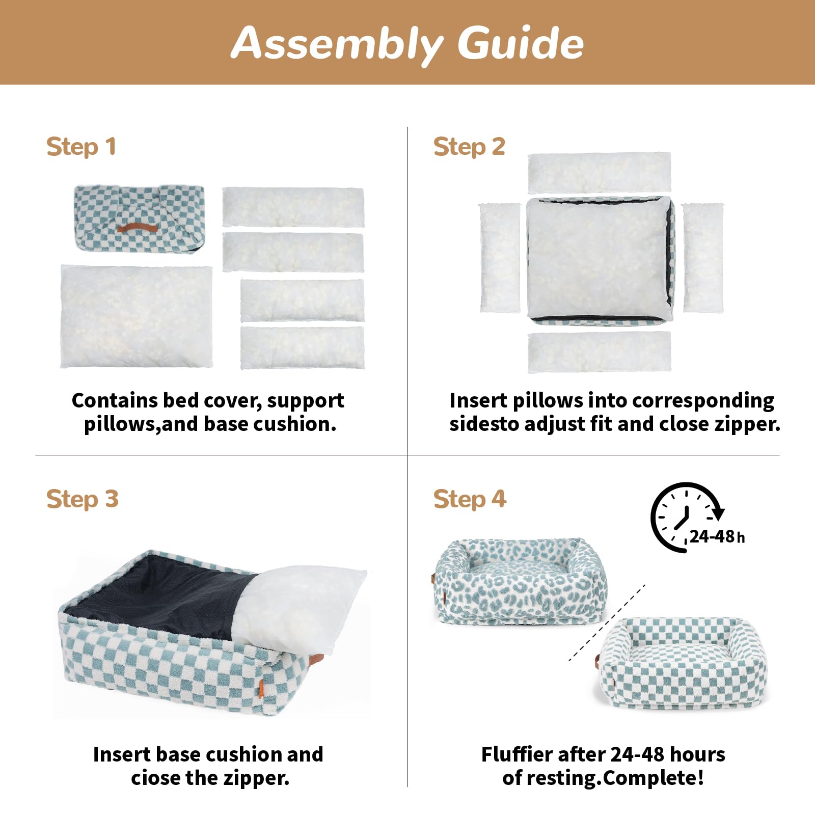 Nxwjoy dog bed blue grid non-slip bottom with handles for easy relocation.