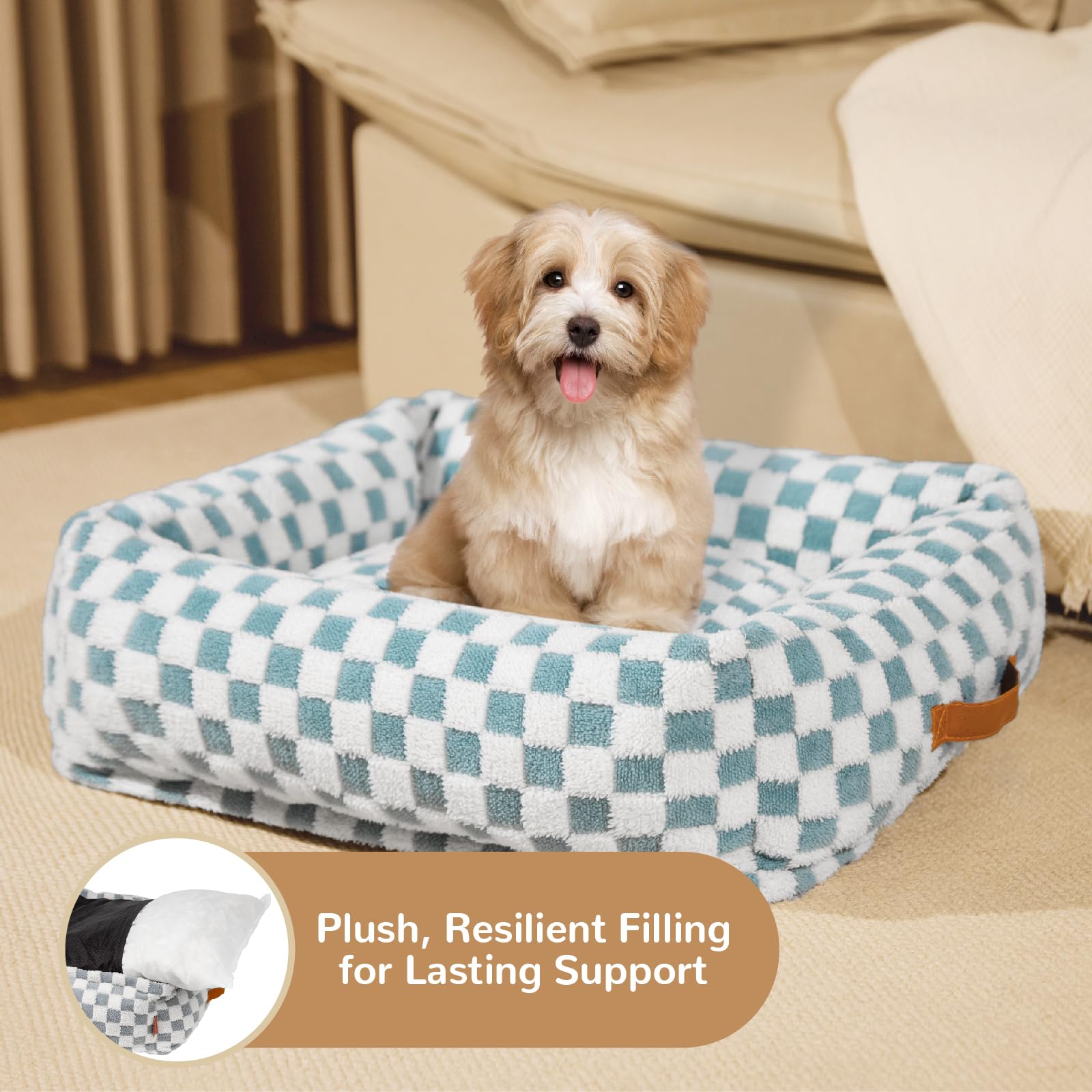 Nxwjoy dog bed blue grid removable cover is easy to clean.
