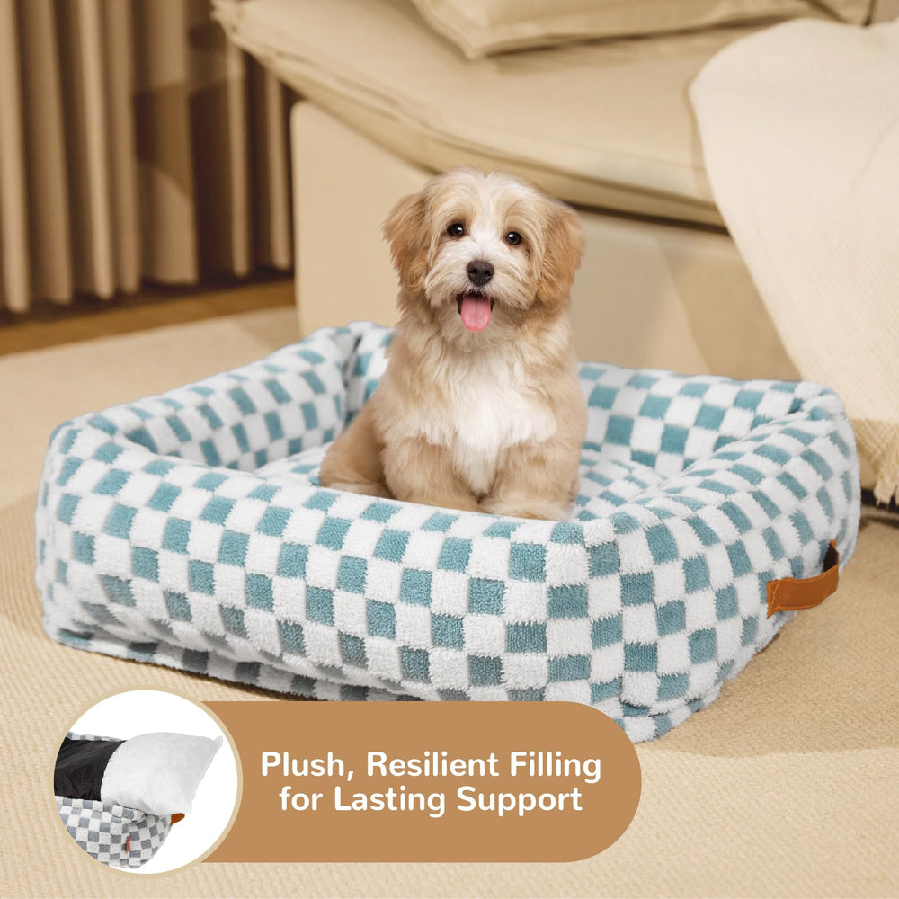 Nxwjoy dog bed blue grid removable cover is easy to clean.