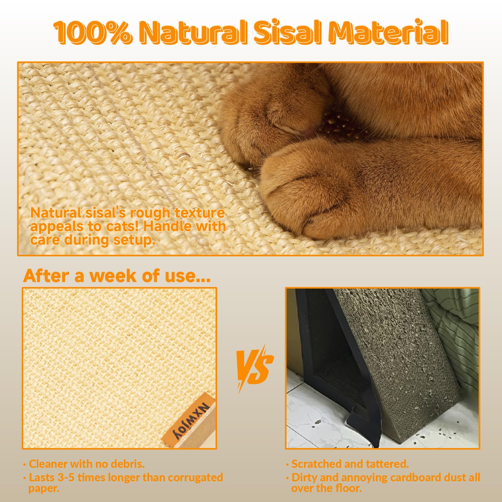 Nxwjoy sisal-material-closeup highlights natural, durable sisal ideal for satisfying scratching needs.