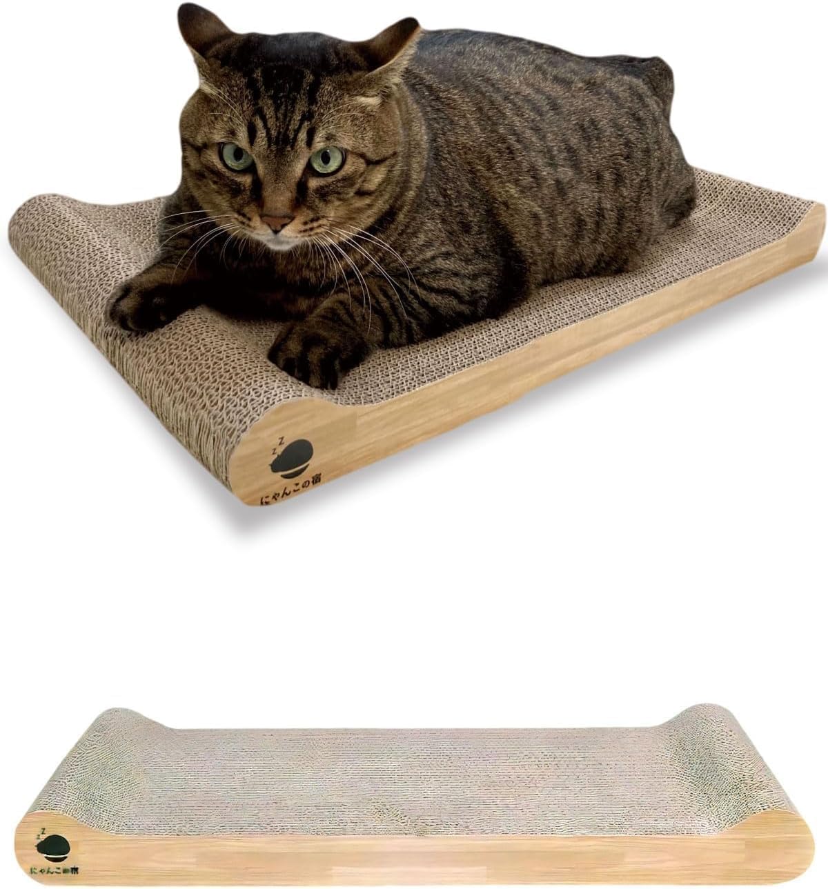 NyankonoYado scratch bed front view shows extra-wide surface for large cats