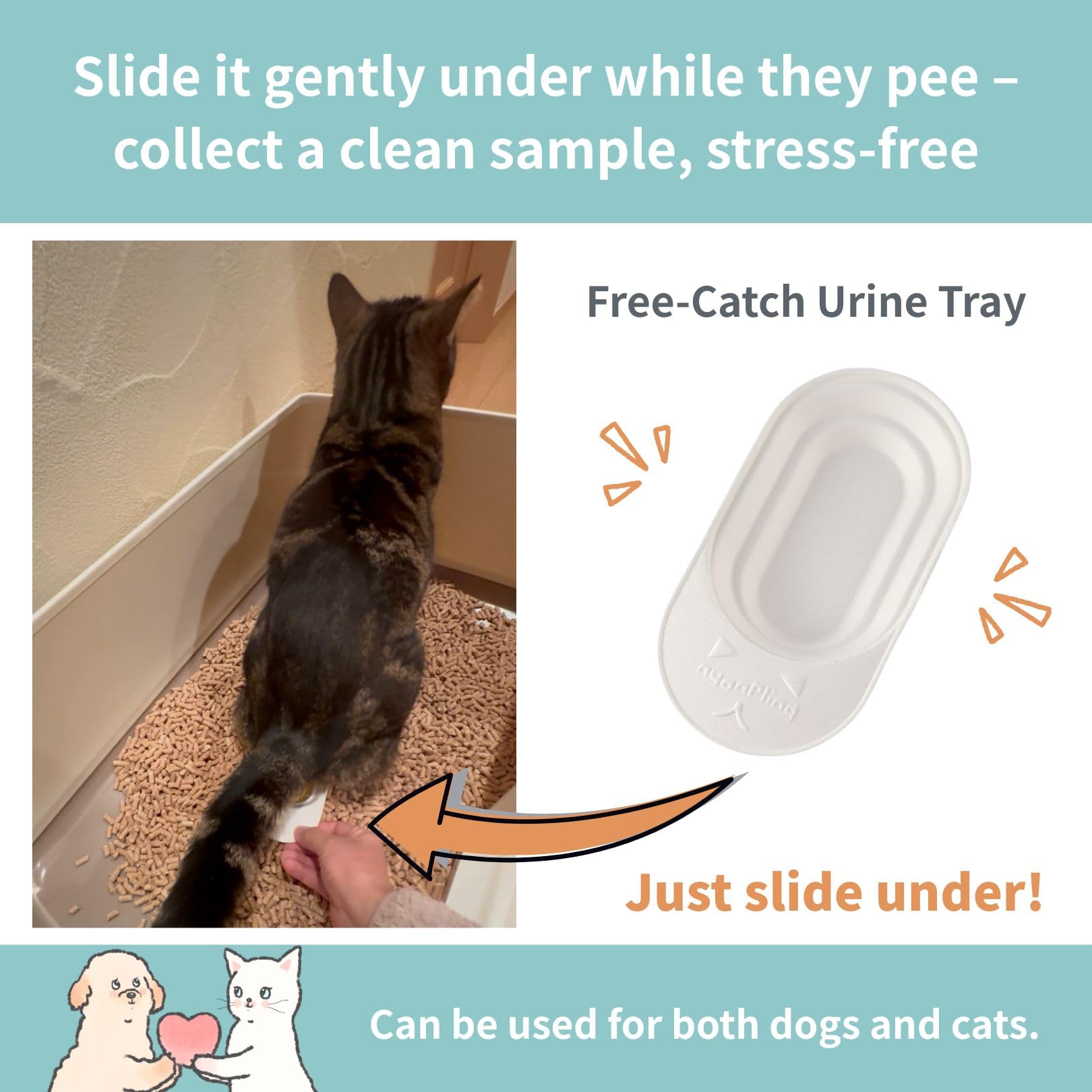 Nyanpling eco-friendly plant-based pulp tray with visible urine clarity in a bright bathroom