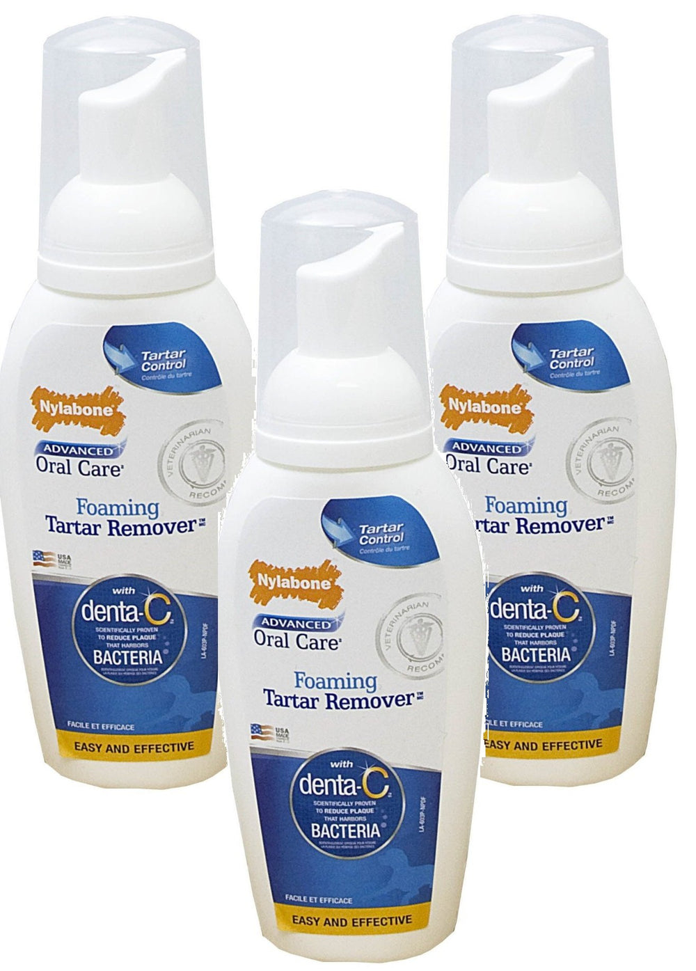 Nylabone Advanced Oral Care foaming tartar remover spray on dog teeth supports daily cleaning.