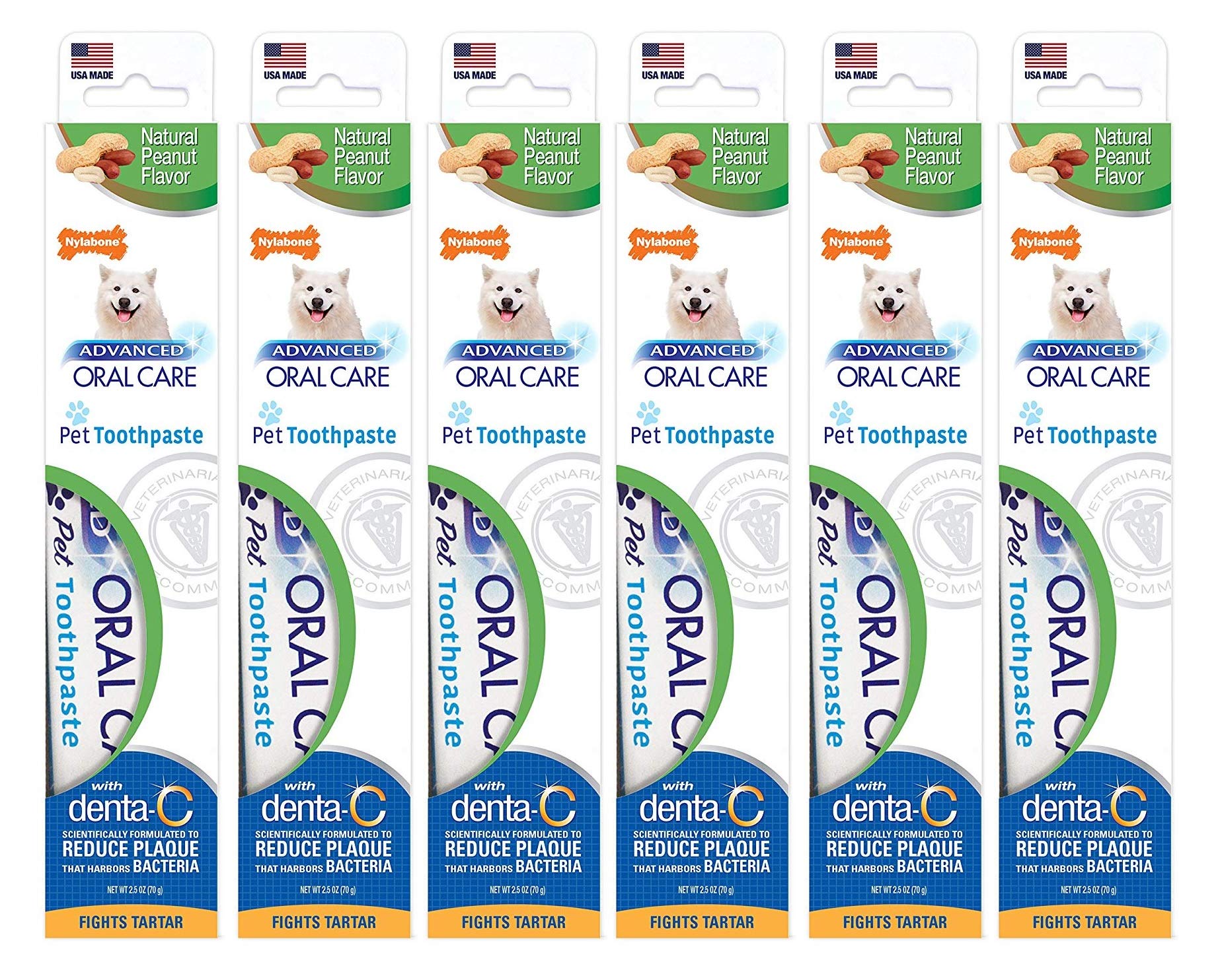 Nylabone Advanced Oral Care Natural Toothpaste tube highlights peanut-flavored brushing for pets