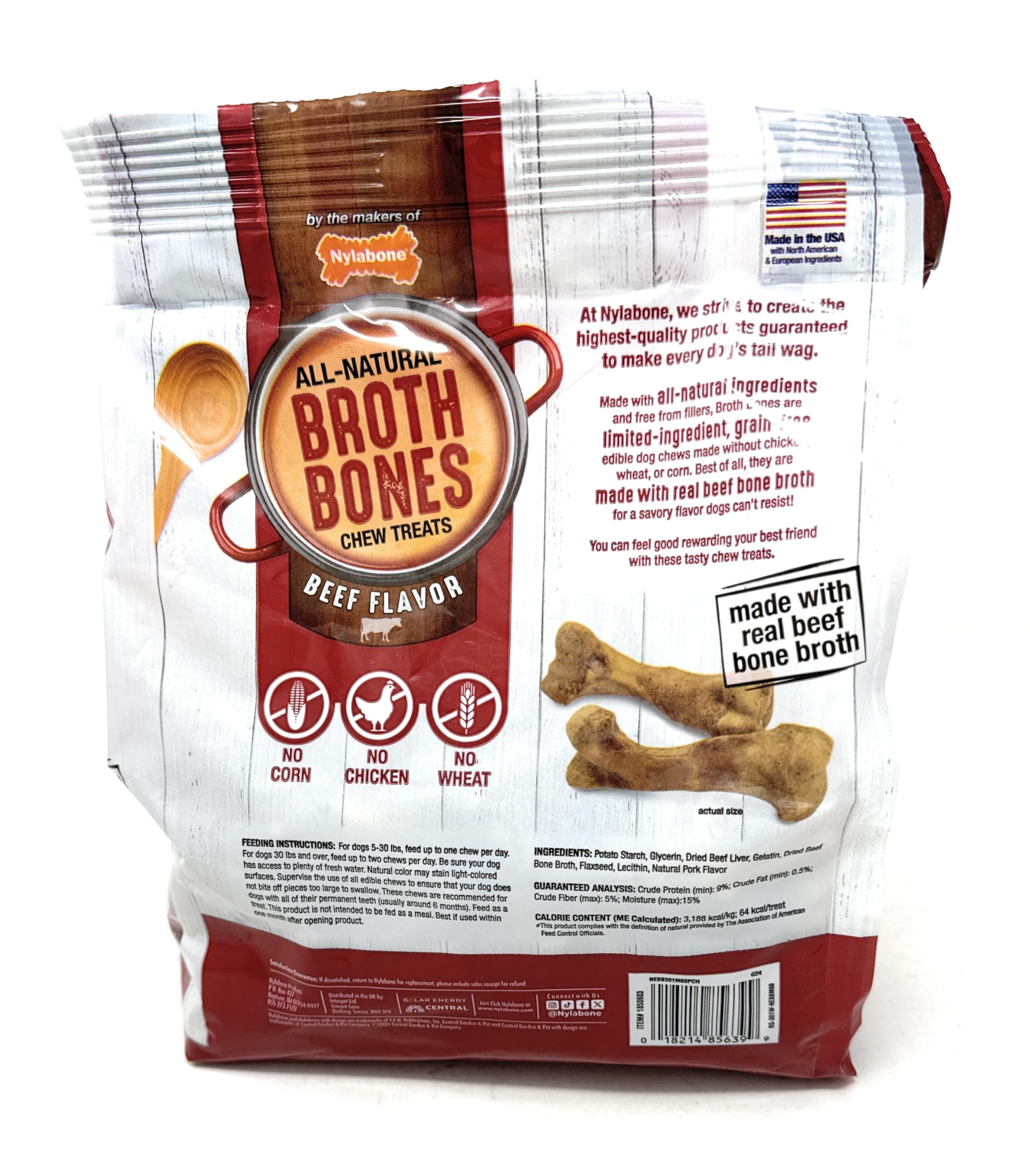 Nylabone Beef Broth Bones dog eating scene shows durable chew.