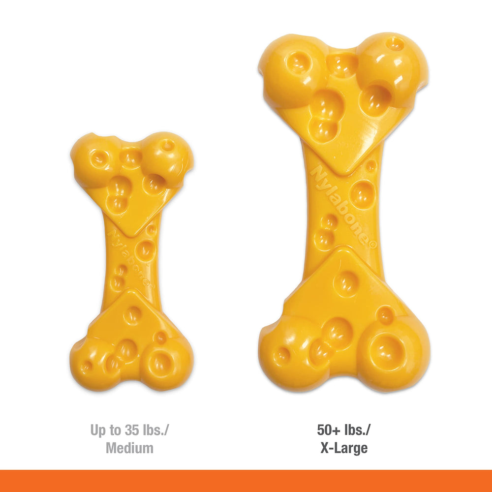 Nylabone Cheese Bone Power Chew Toy spreadable-treat option demonstrates interactive chewing.