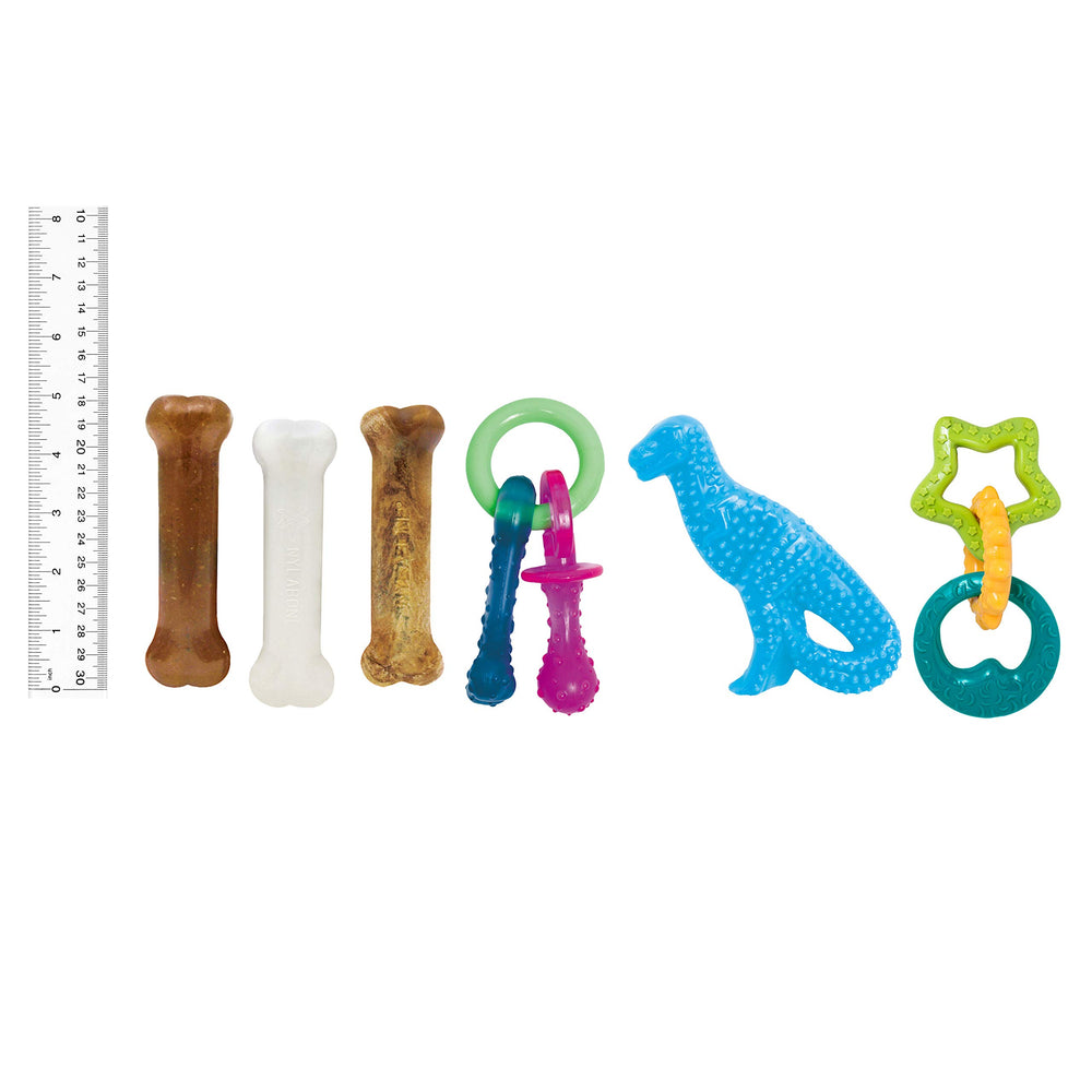 Nylabone bacon-flavor-chews tasty rewards for puppies during play.