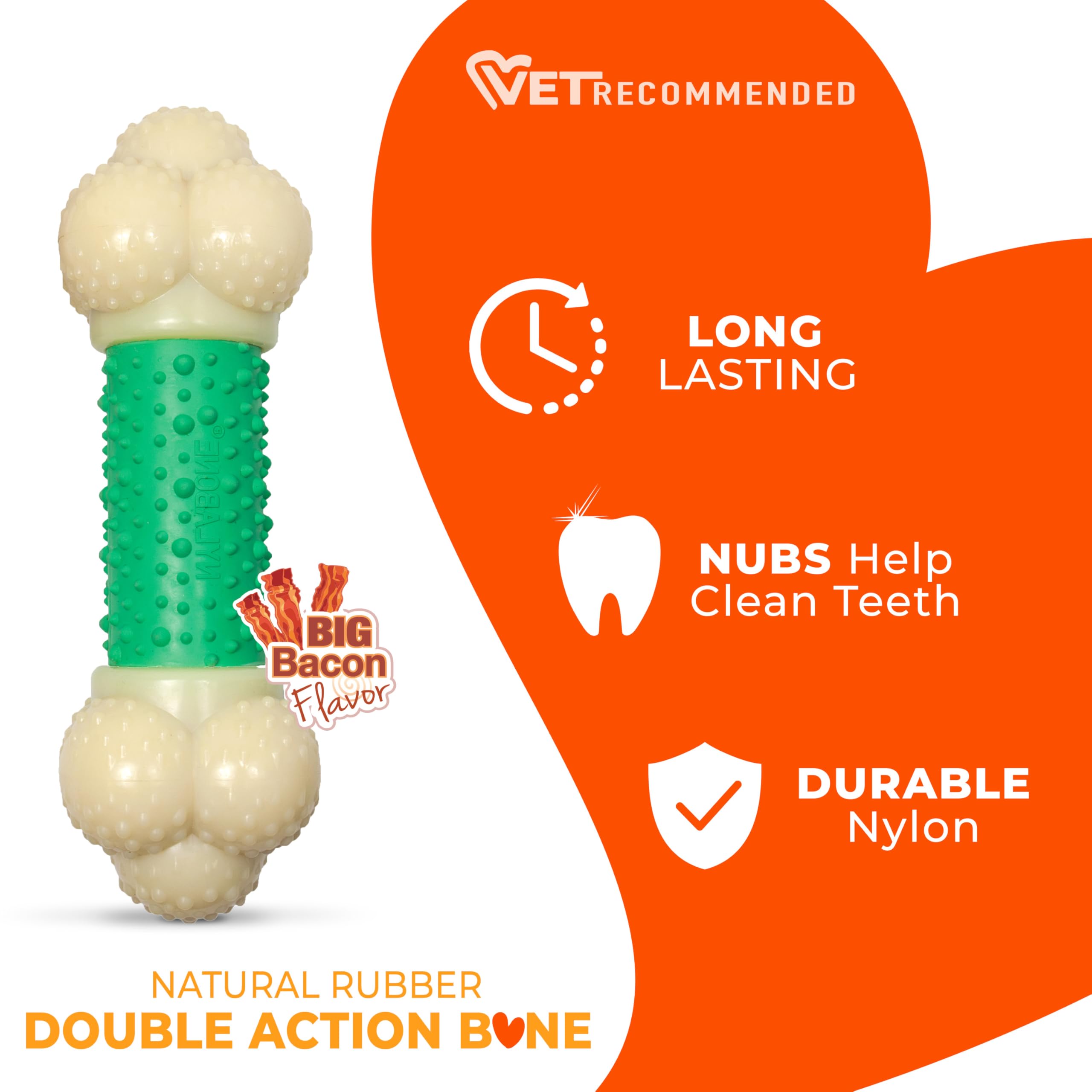 Nylabone Double Action Bone Power Chew Toy dental-nubs help reduce plaque during chews