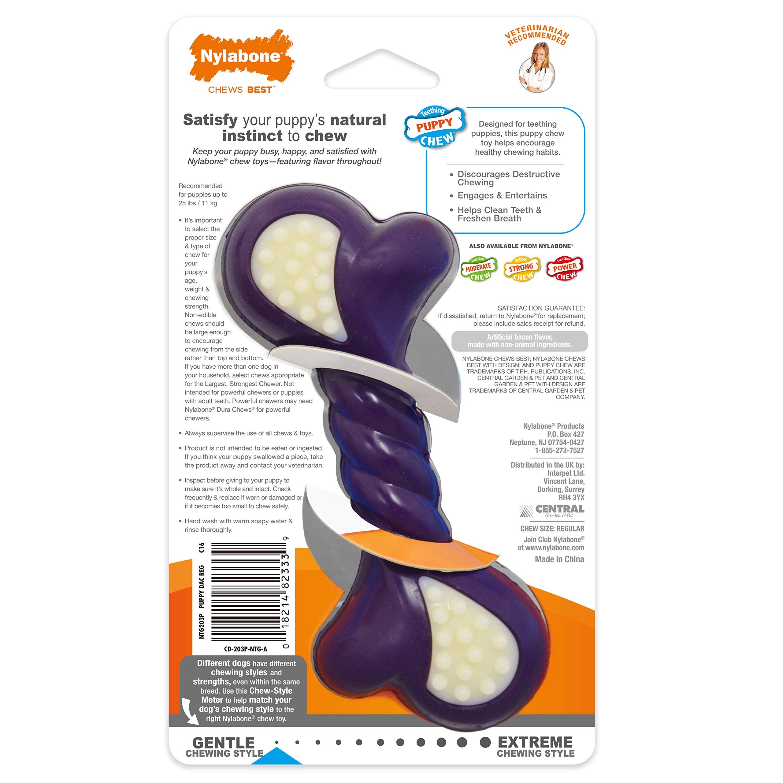 Nylabone Double Action Bone bacon-flavored reward during chewing
