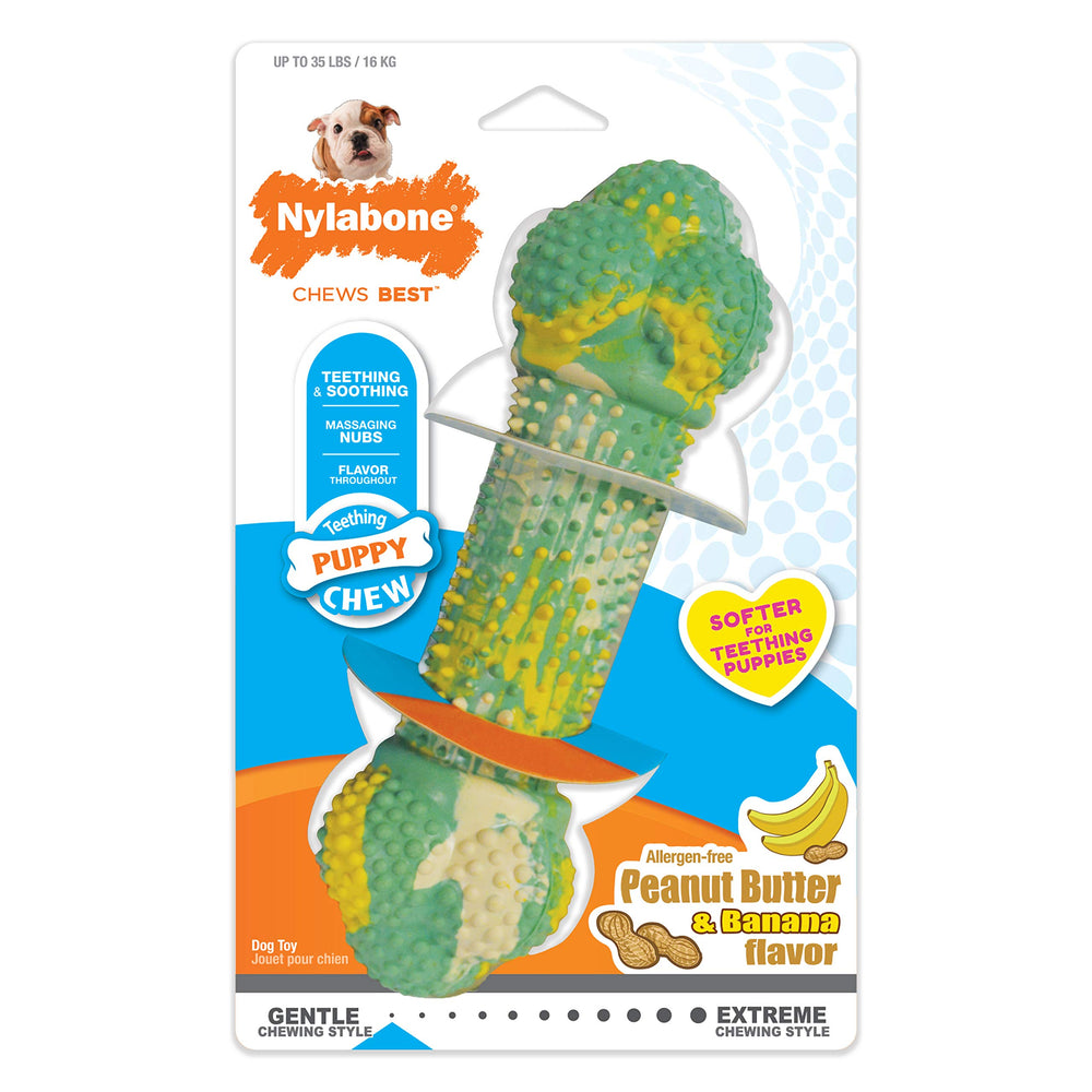 Nylabone Flavor Frenzy Barbell side view highlights durable rubber