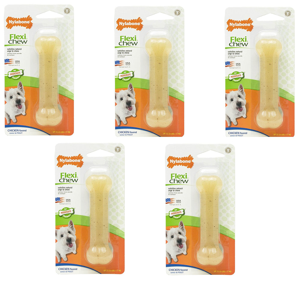 Nylabone FlexiChew chicken bone pack for regular dogs, showcasing chew-friendly design for dental care