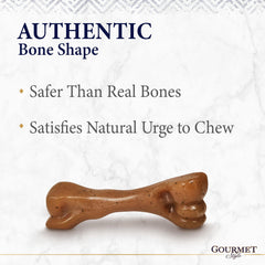Nylabone Gourmet Style femur-chew close-up shows bold flavor bits for canine tastiness.