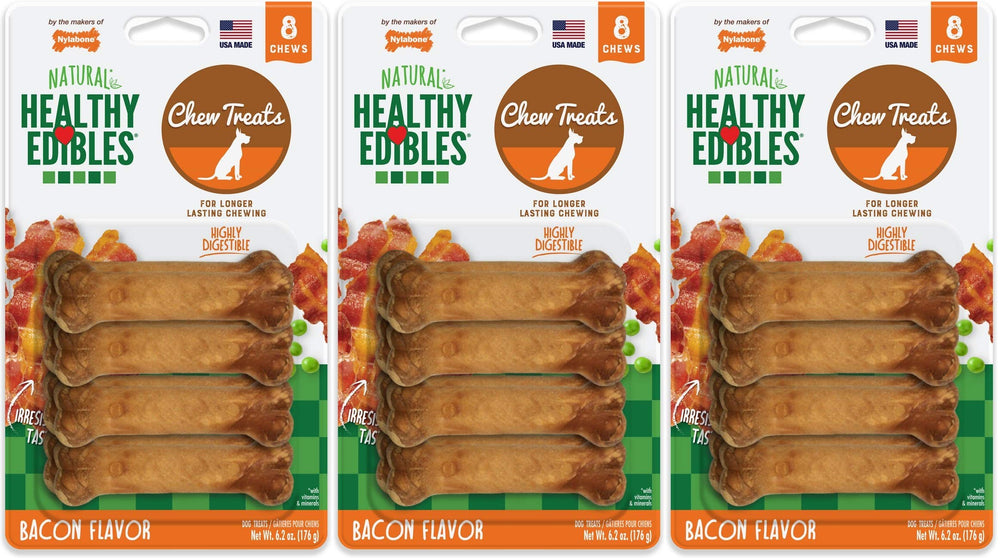 Nylabone Healthy Edibles bacon chew for small dogs delivers long lasting satisfaction.