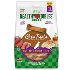 Nylabone Healthy Edibles roast beef treat closeup showing long-lasting chew for happily occupied dogs.
