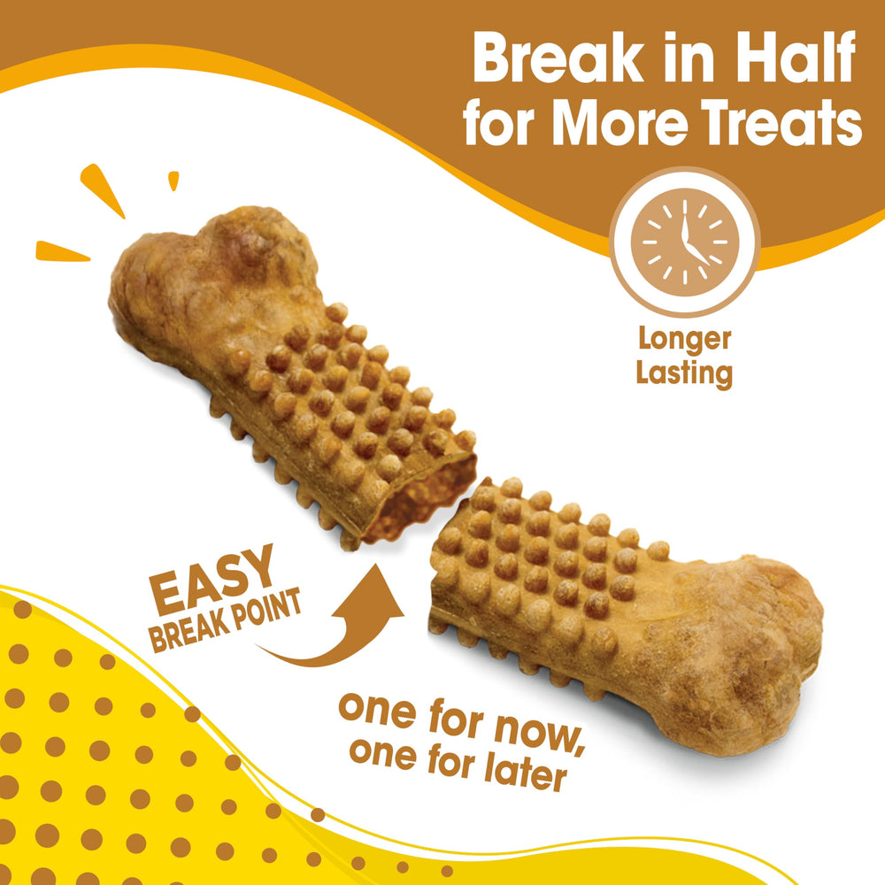 Nylabone Nubz texture shown scrapes plaque while satisfying chewer instinct.