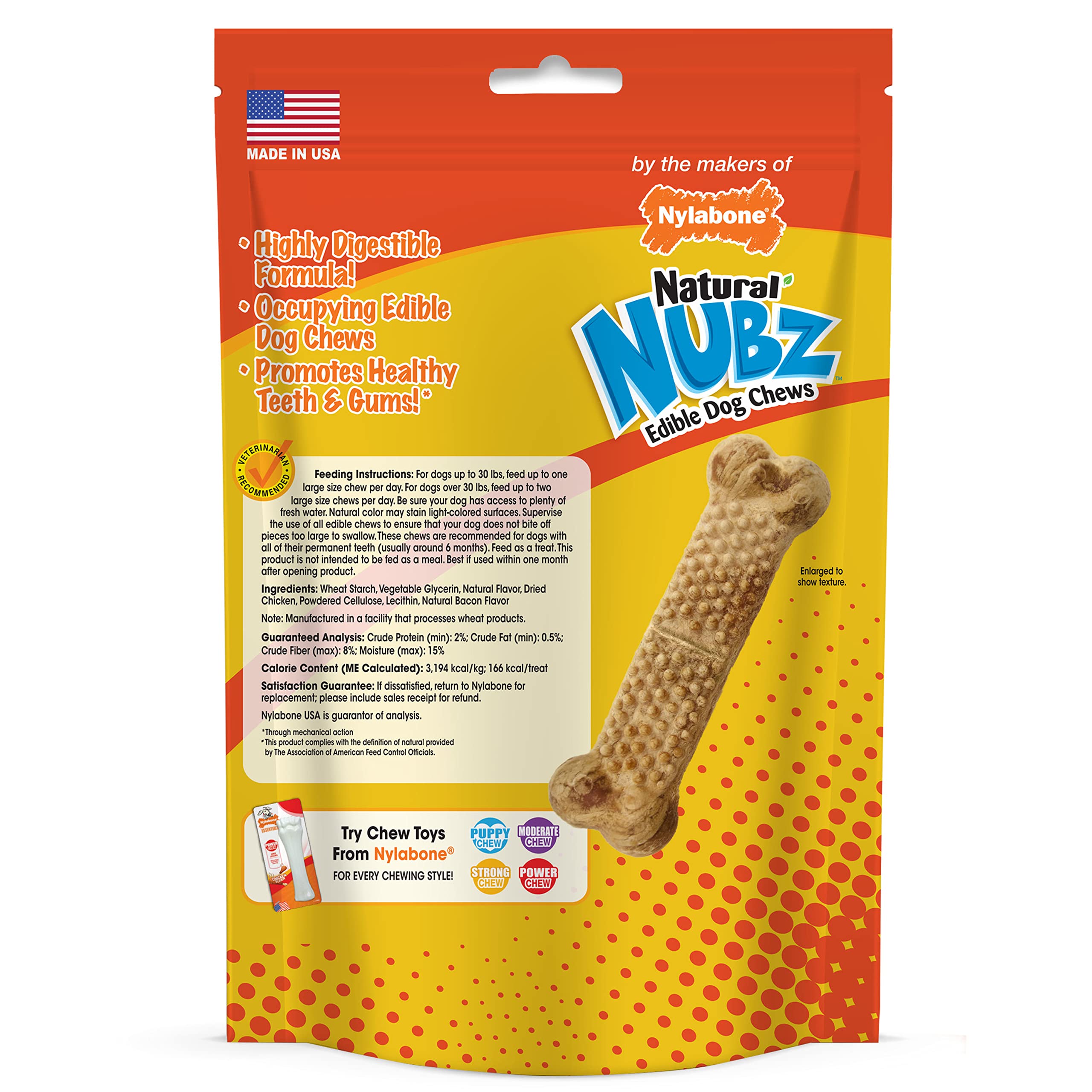 Nylabone Nubz natural ingredients packaging emphasizes safe chews