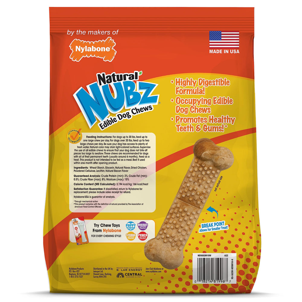 Nylabone Nubz chicken flavor chews visual supports breath-freshening benefits.