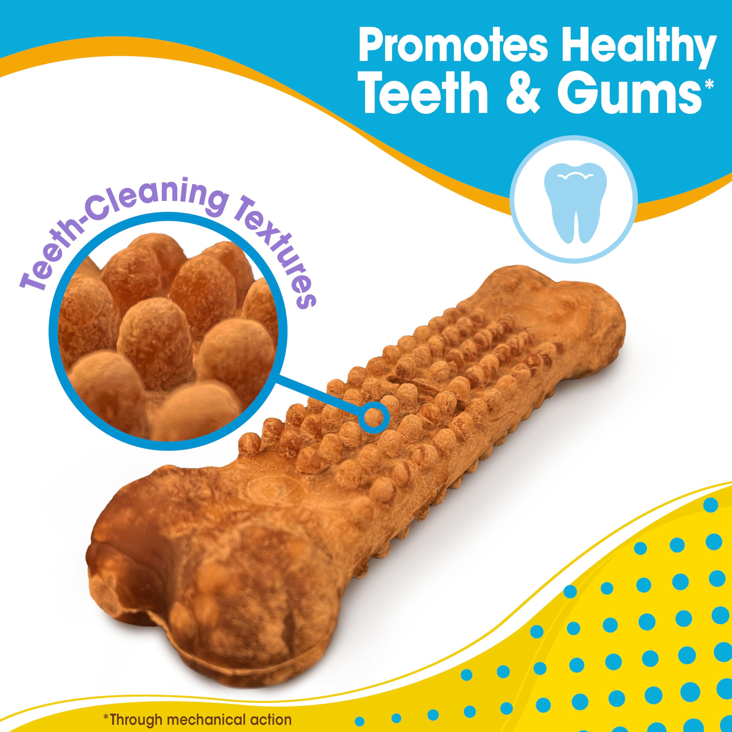 Nylabone Nubz soft-texture closeup communicates extended chewing time and engagement.