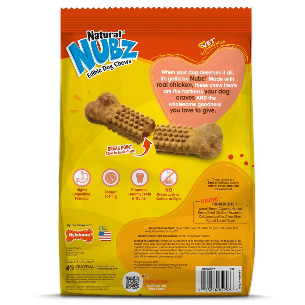 Nylabone Nubz natural ingredients image showcases wholesome chicken flavor.