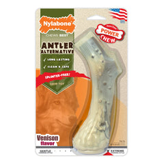 Nylabone Power Chew antler-alternative nylon toy, side view, promotes dental health.