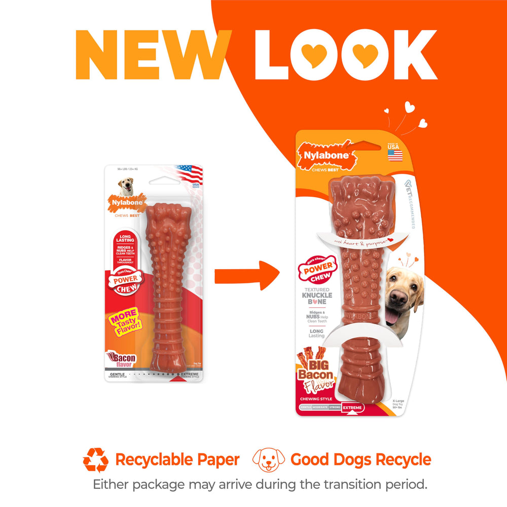 Nylabone Power Chew bacon-flavor-infused toy encourages extended chewing sessions