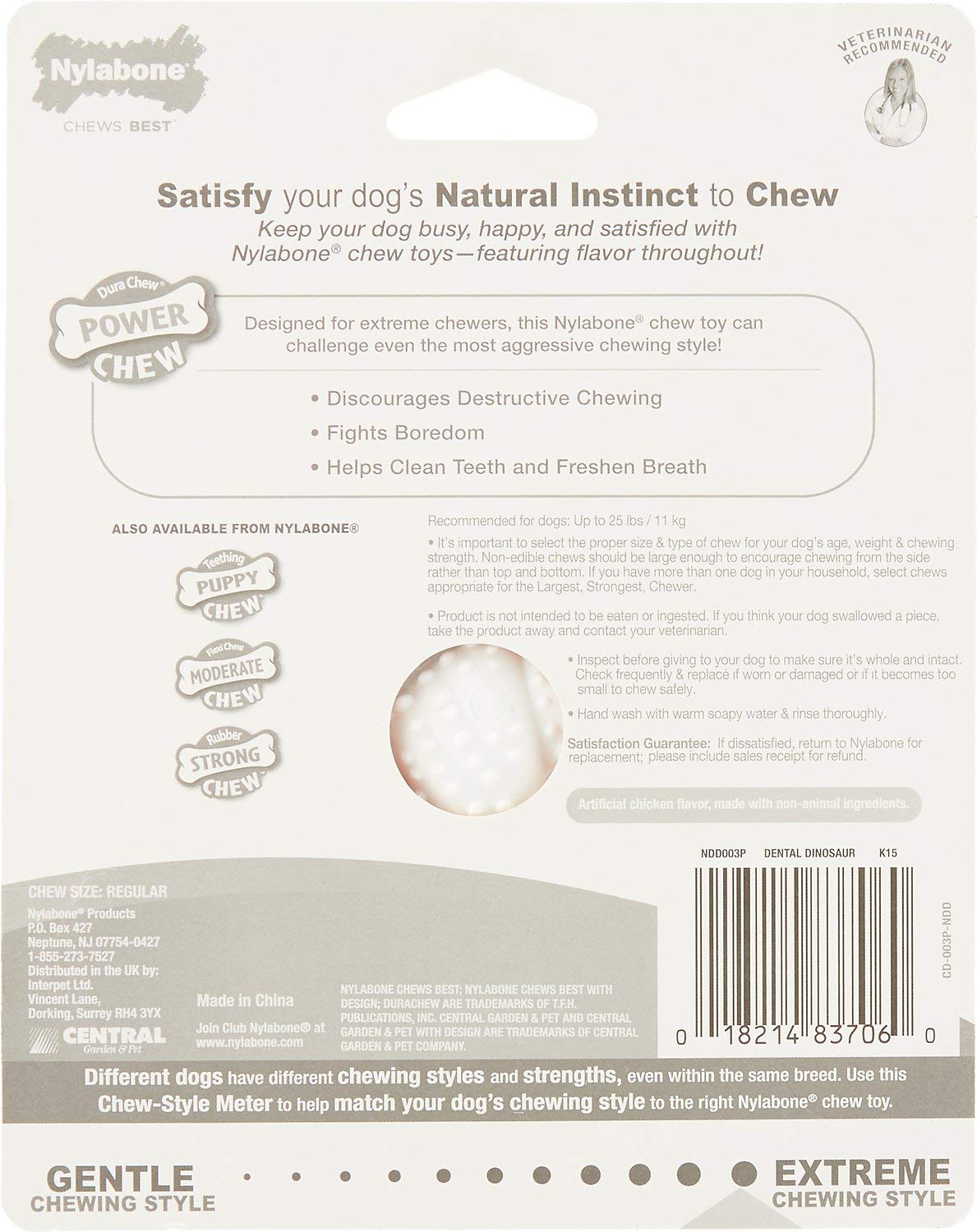 Nylabone Power Chew Dental Dino being chewed by a small dog under 25 pounds