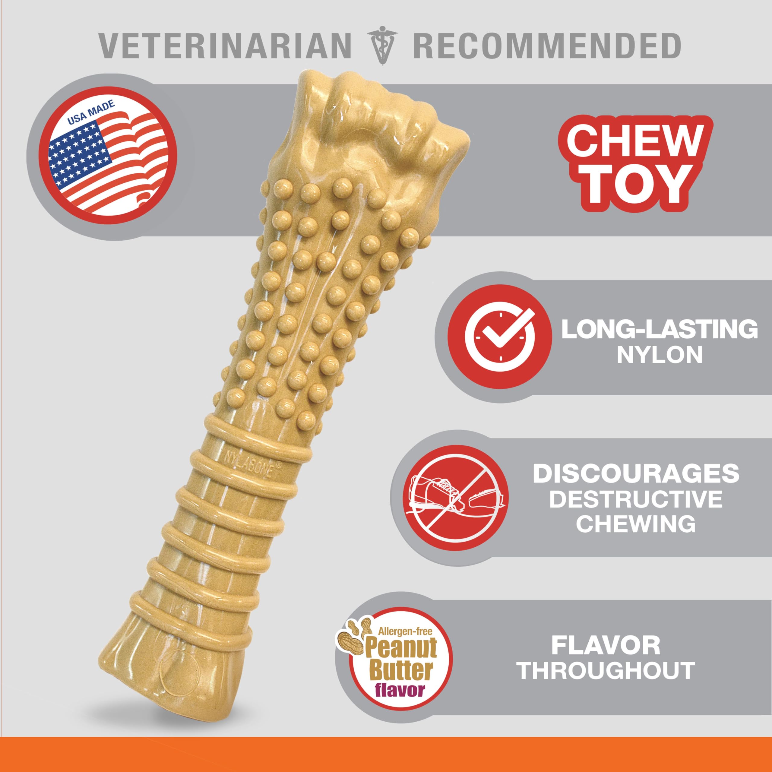 Nylabone Power Chew durable nylon surface for aggressive chewers.