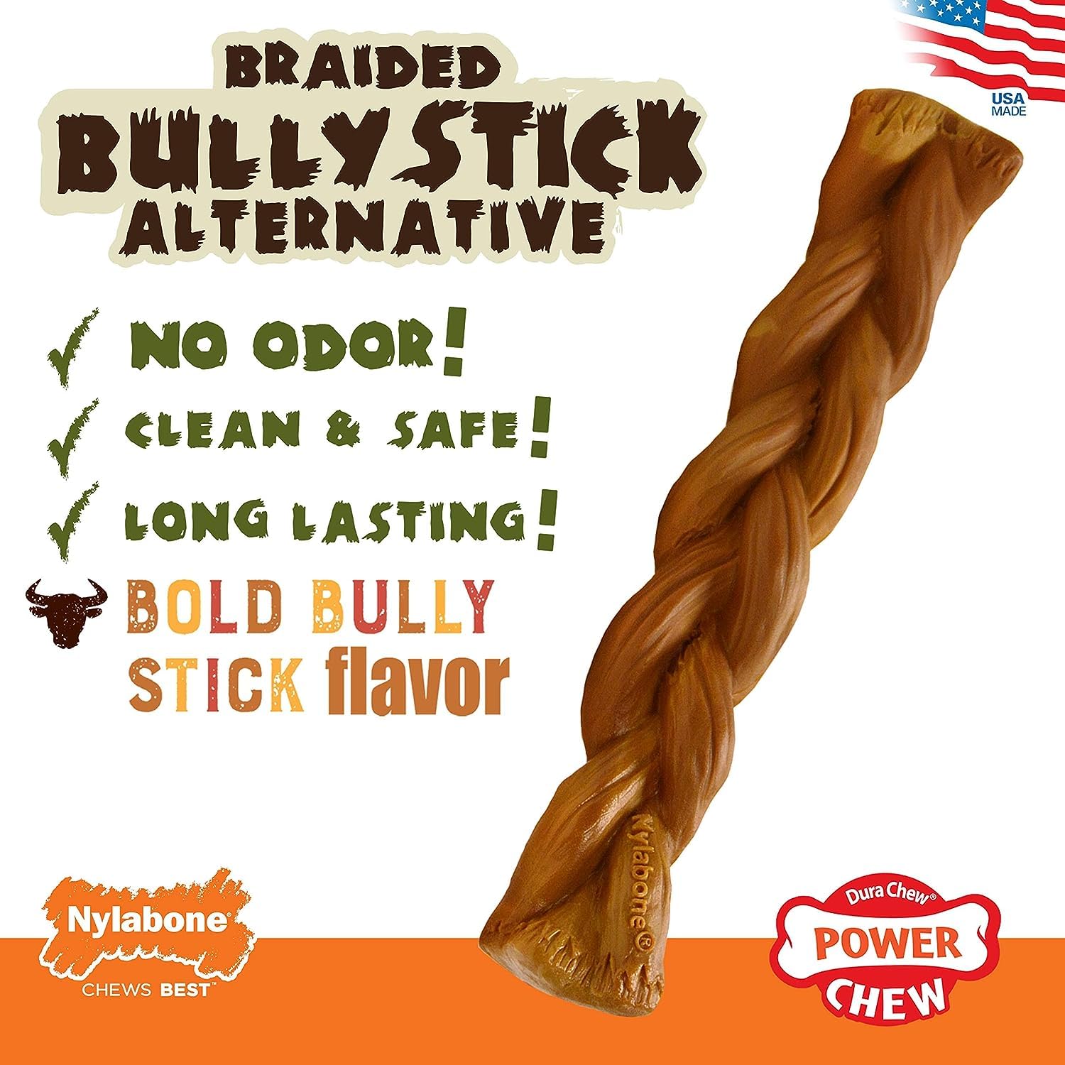 Nylabone Power Chew Braided Bully Stick Alternative giant-dog-toy in action