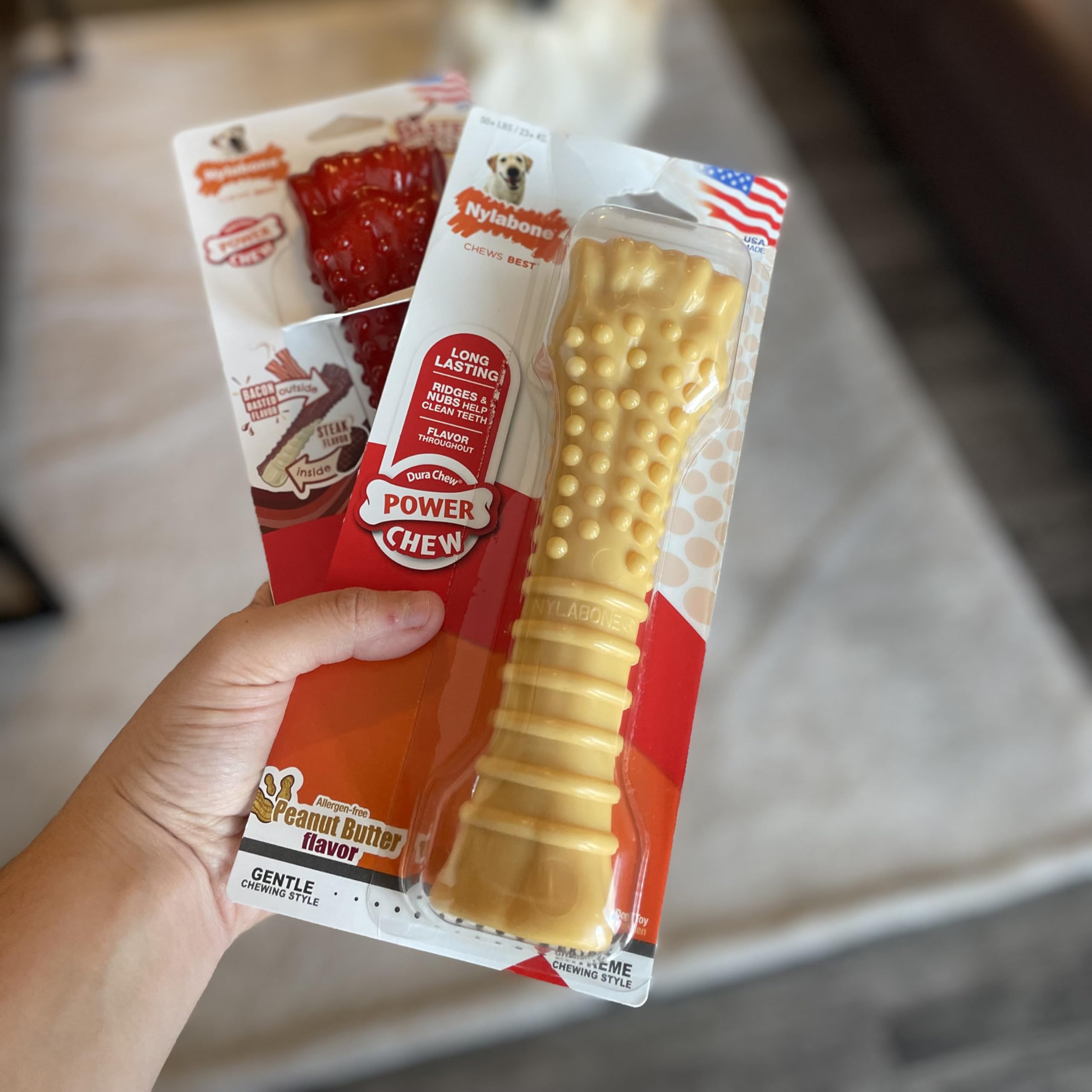 Nylabone Power Chew made-in-USA New Jersey manufacturing.