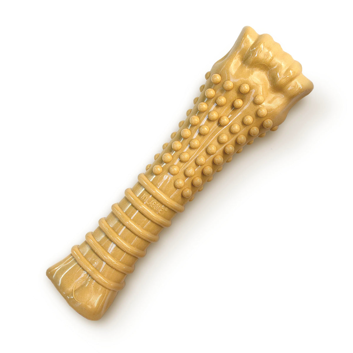 Nylabone Power Chew textured knuckle bone close-up shows teeth-cleaning bristles.