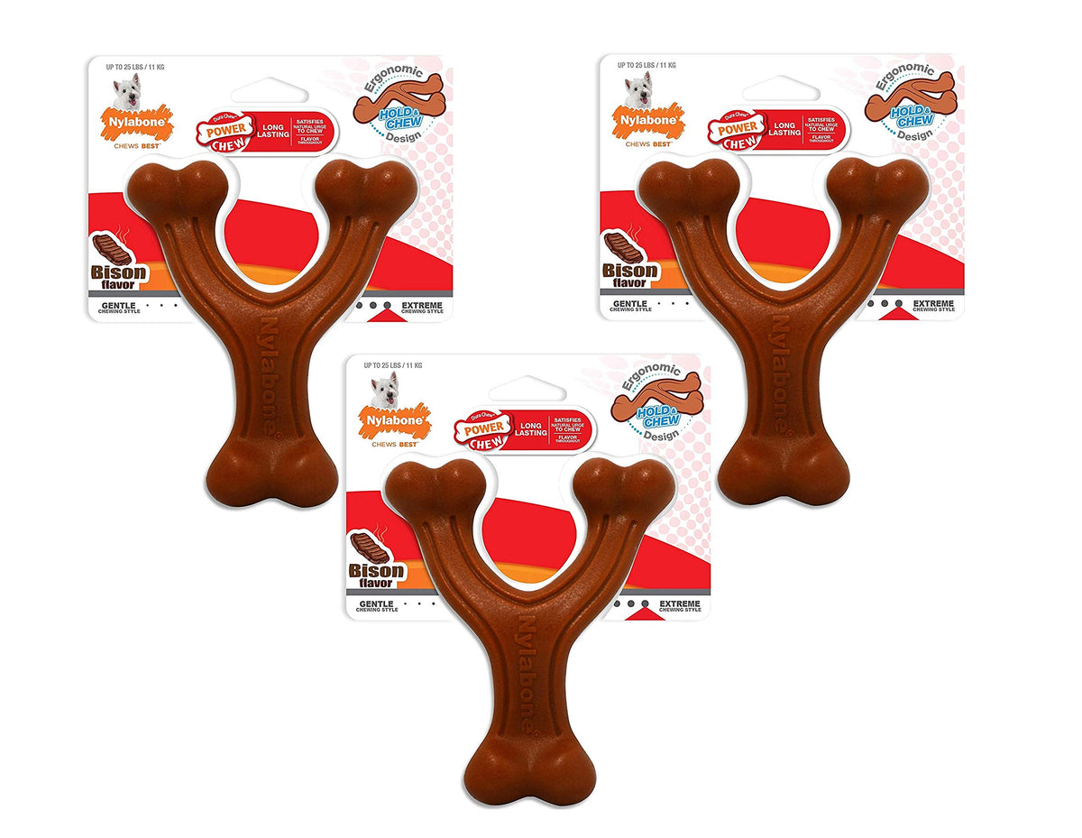 Nylabone Power Chew Wishbone 3-Pack, durable nylon chew for strong chewers.