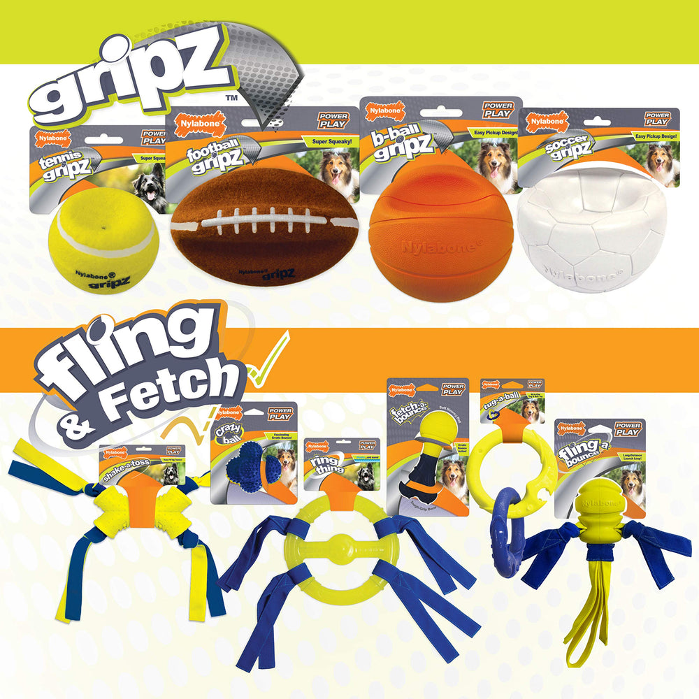 Nylabone Power Play Gripz Soccer Ball grip-texture enhances hold during fetch.
