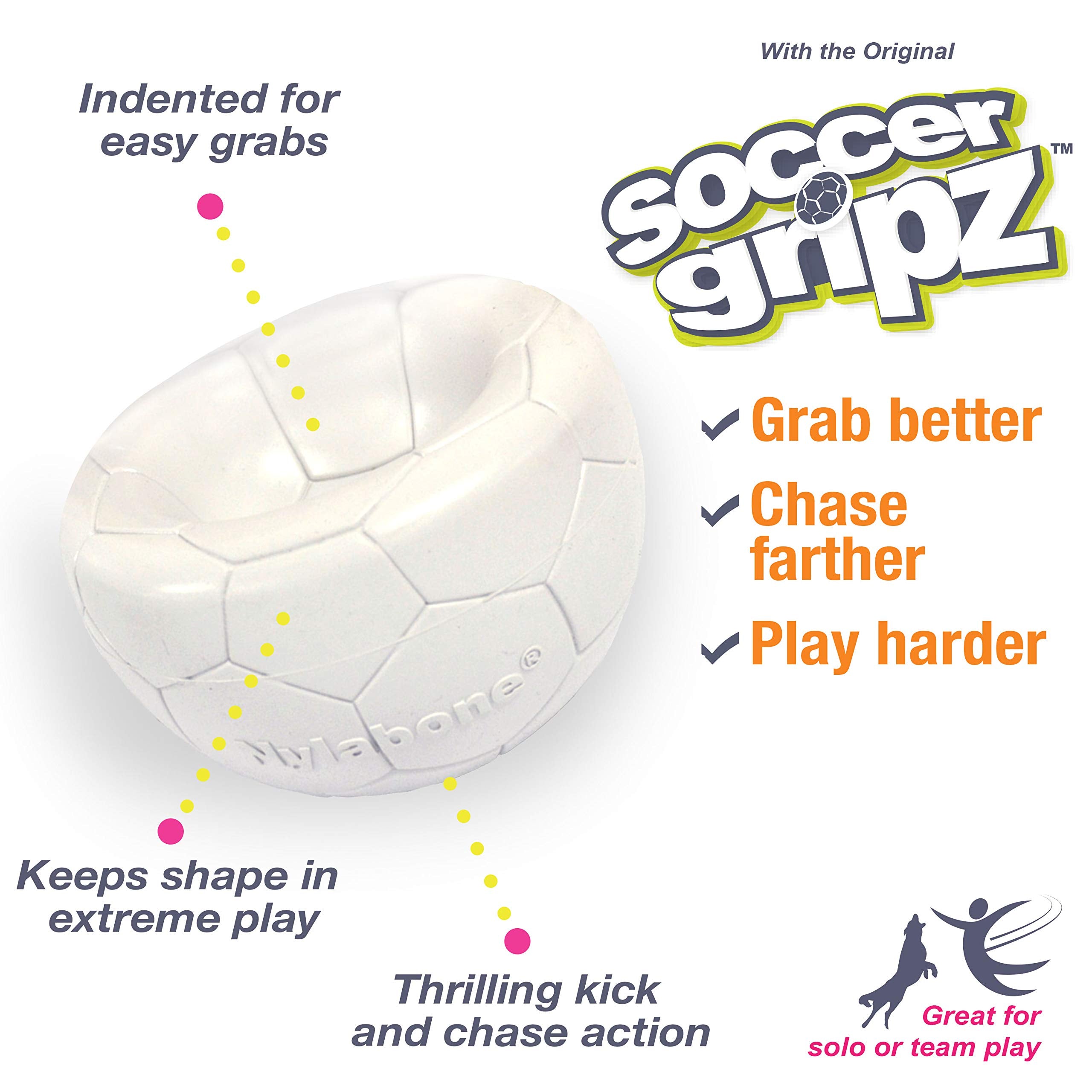 Nylabone Power Play Gripz Soccer Ball squeaky feature for interactive play.