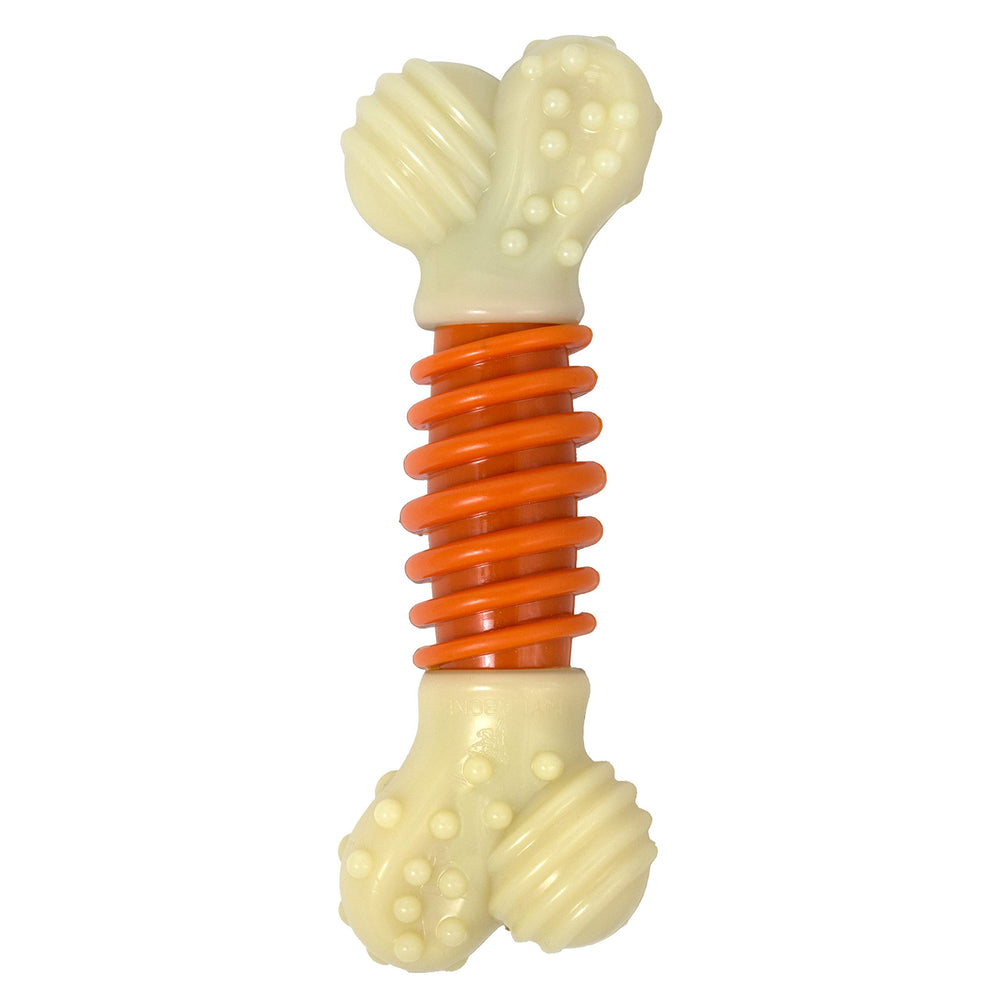 Nylabone PRO Action Dental Bone textured grooves for dental cleaning during chewing.