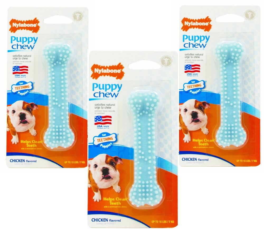 Nylabone puppy chew chicken-flavored teething bones 3-pack promote clean teeth and engaging chew sessions