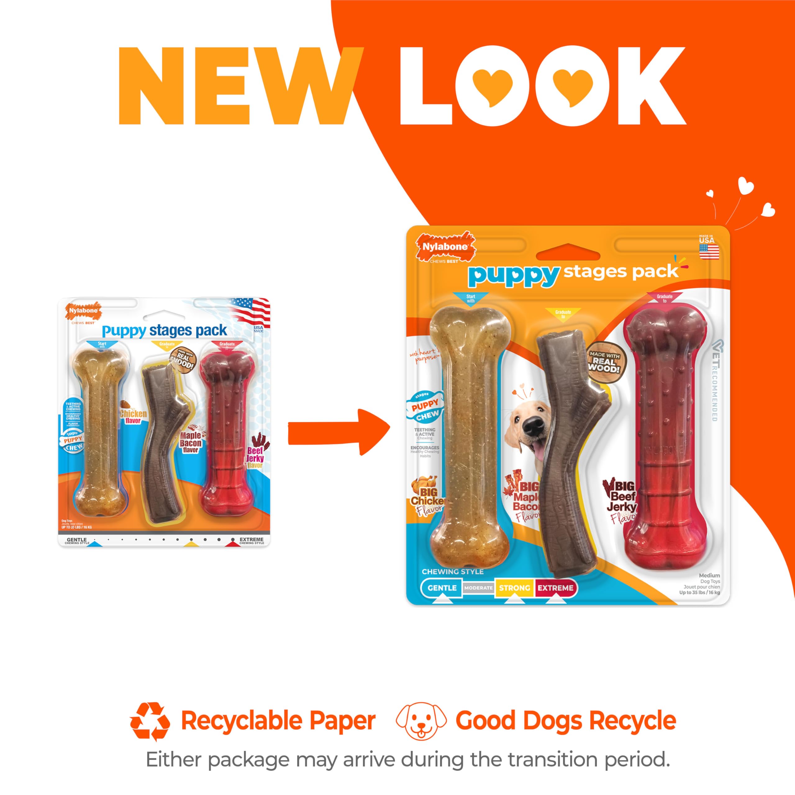Nylabone Puppy Stages Pack maple bacon stick for safe chewing.