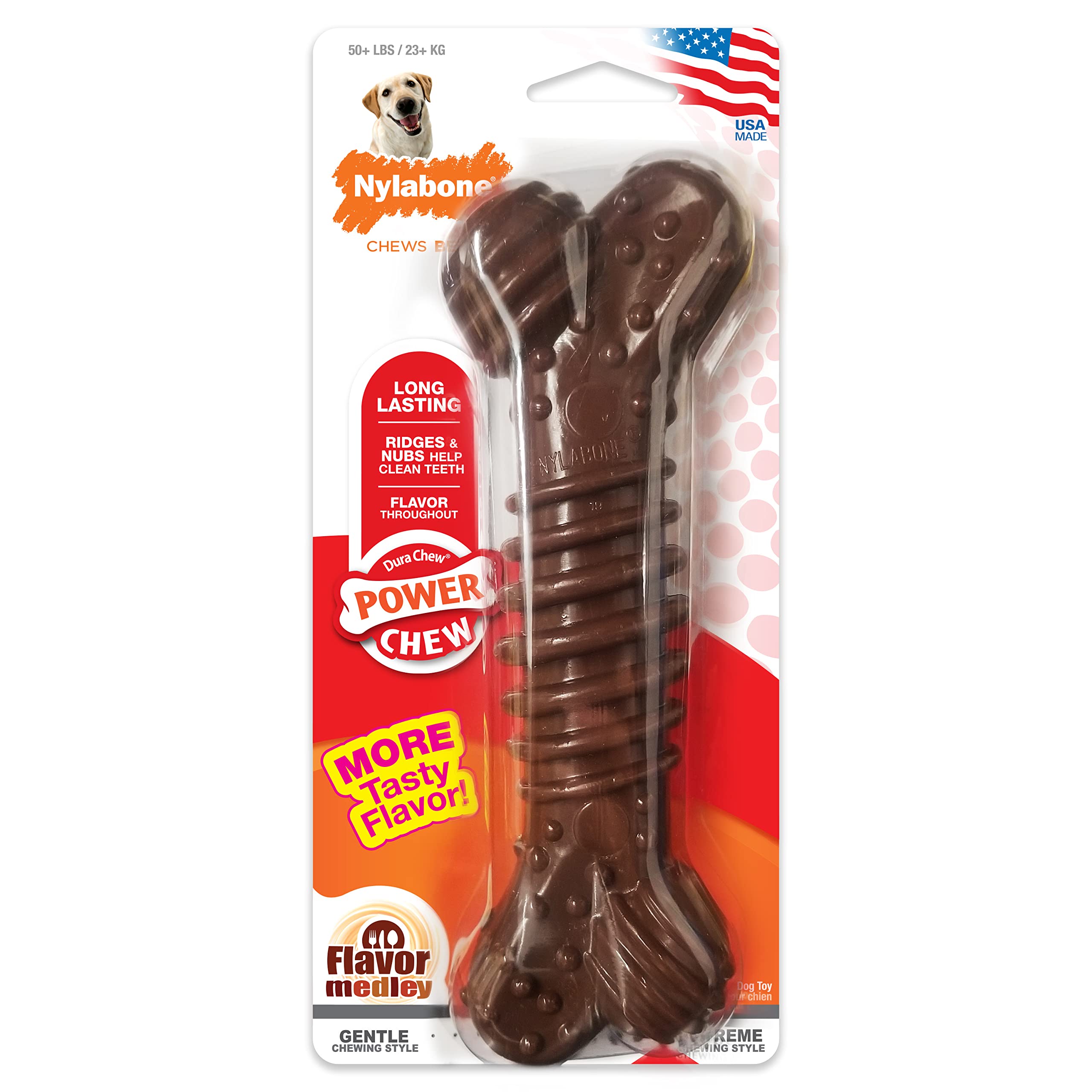 Nylabone Textured Dental Bone Power Chew Toy with long-chew design for eager chewers