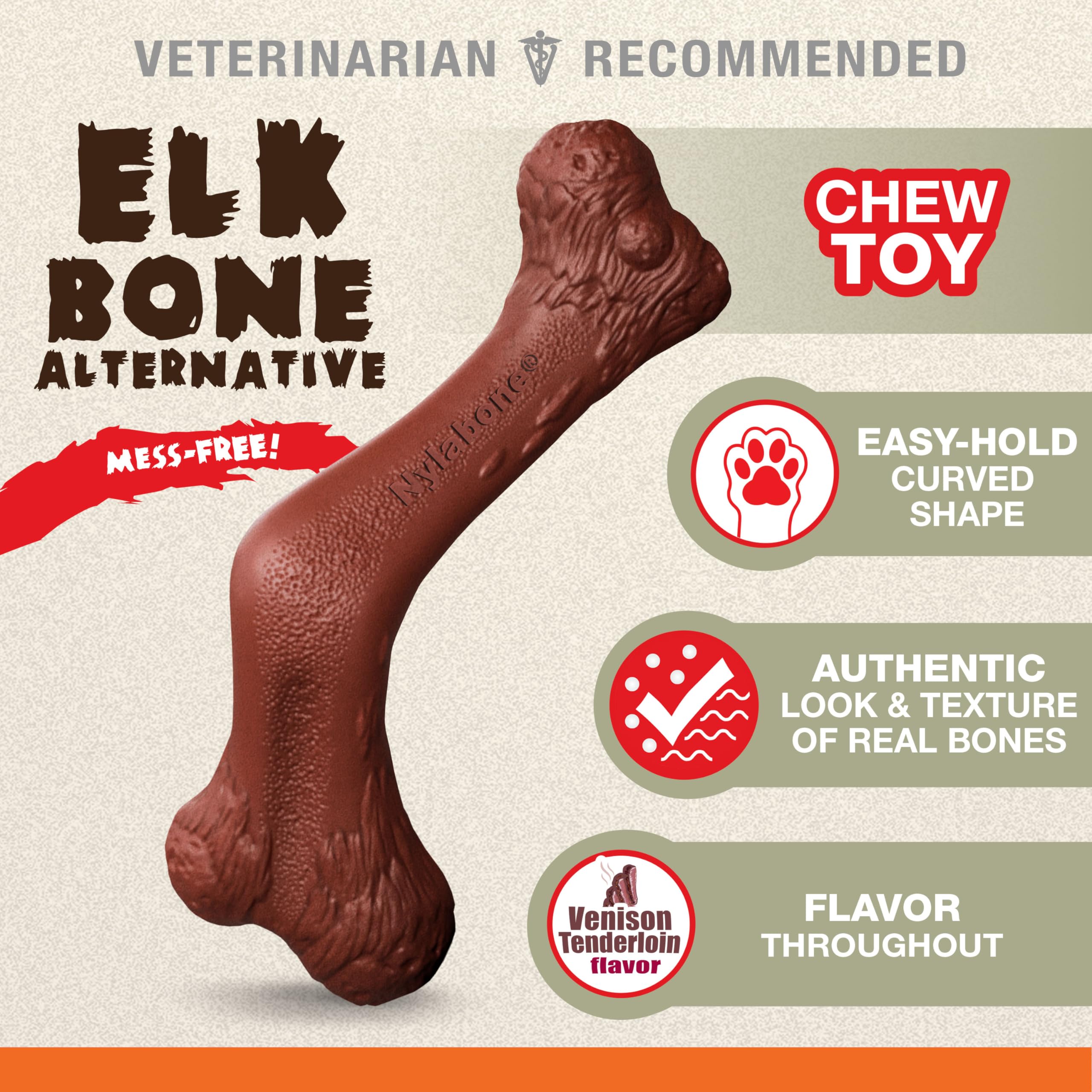 Nylabone Venison flavor-dense chew offers ongoing taste during chew sessions.