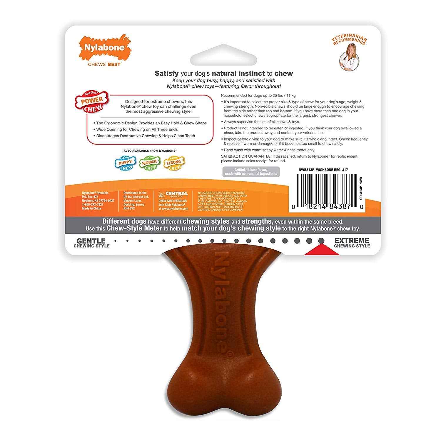 Nylabone Wishbone closeup showing three textured ends for varied chewing surfaces.